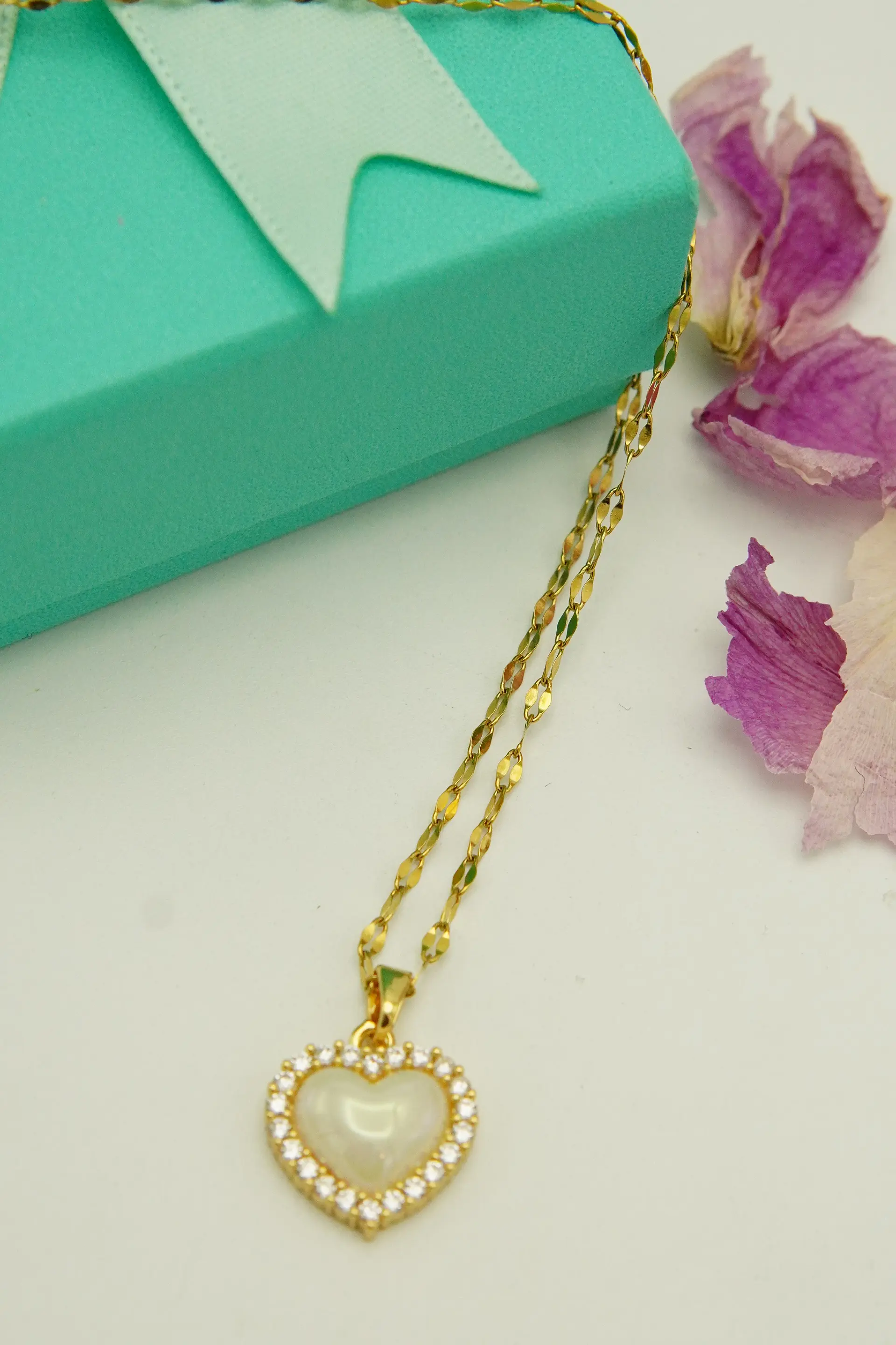 Colgante Corazon Zirconias Blanco Amor Chapado En Oro 18k 2