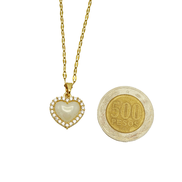 Colgante Corazon Zirconias Blanco Amor Chapado En Oro 18k 5