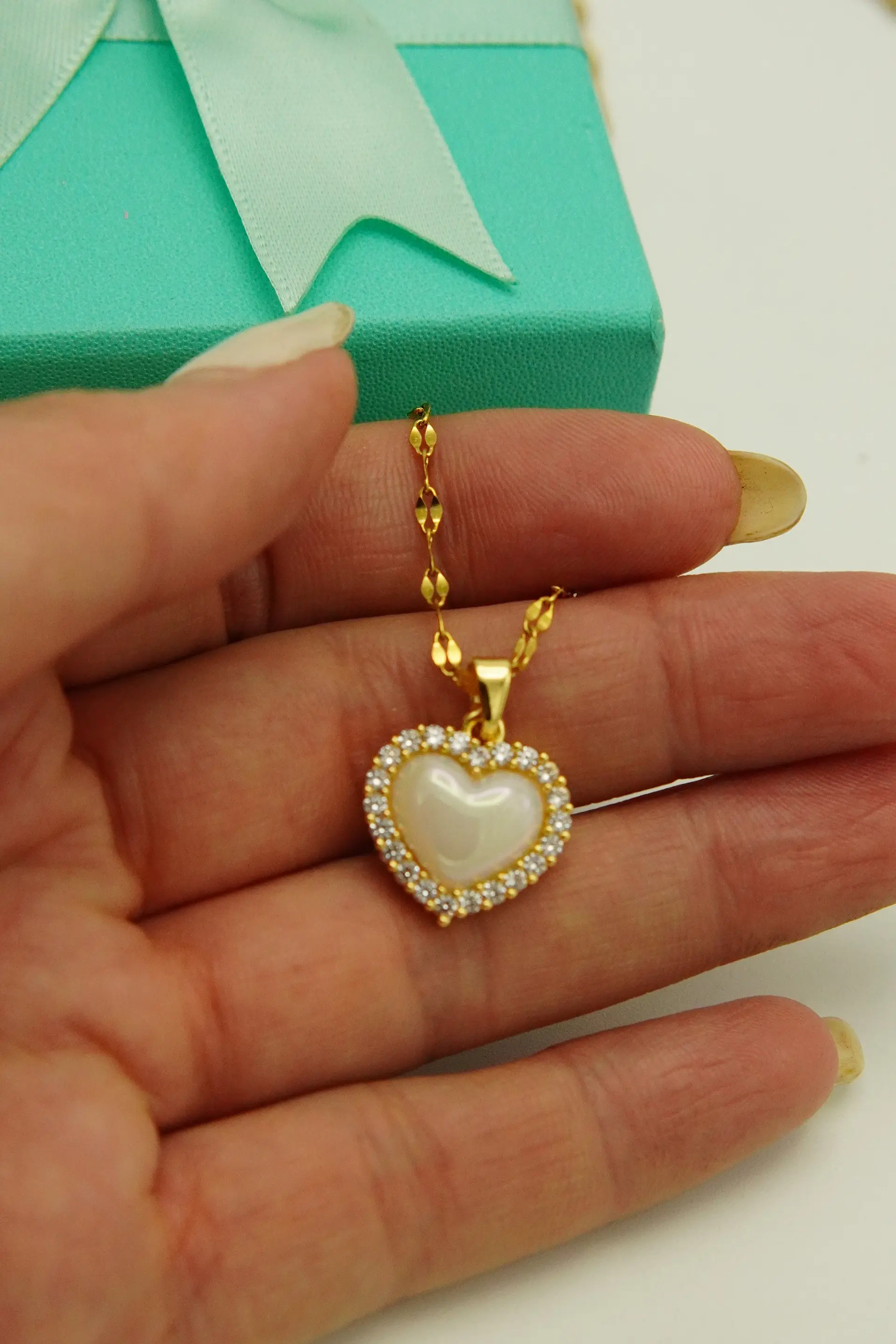 Colgante Corazon Zirconias Blanco Amor Chapado En Oro 18k 7