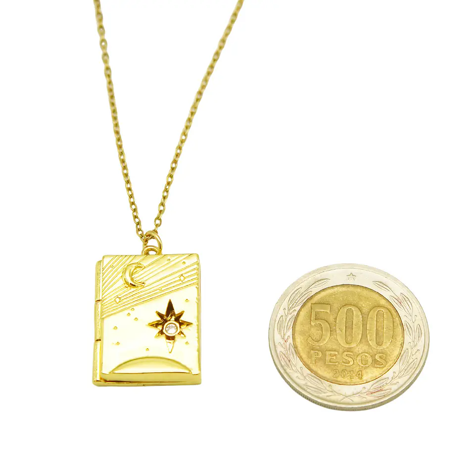 Colgante Libro Relicario Estrella Luna Chapado En Oro 18k 7
