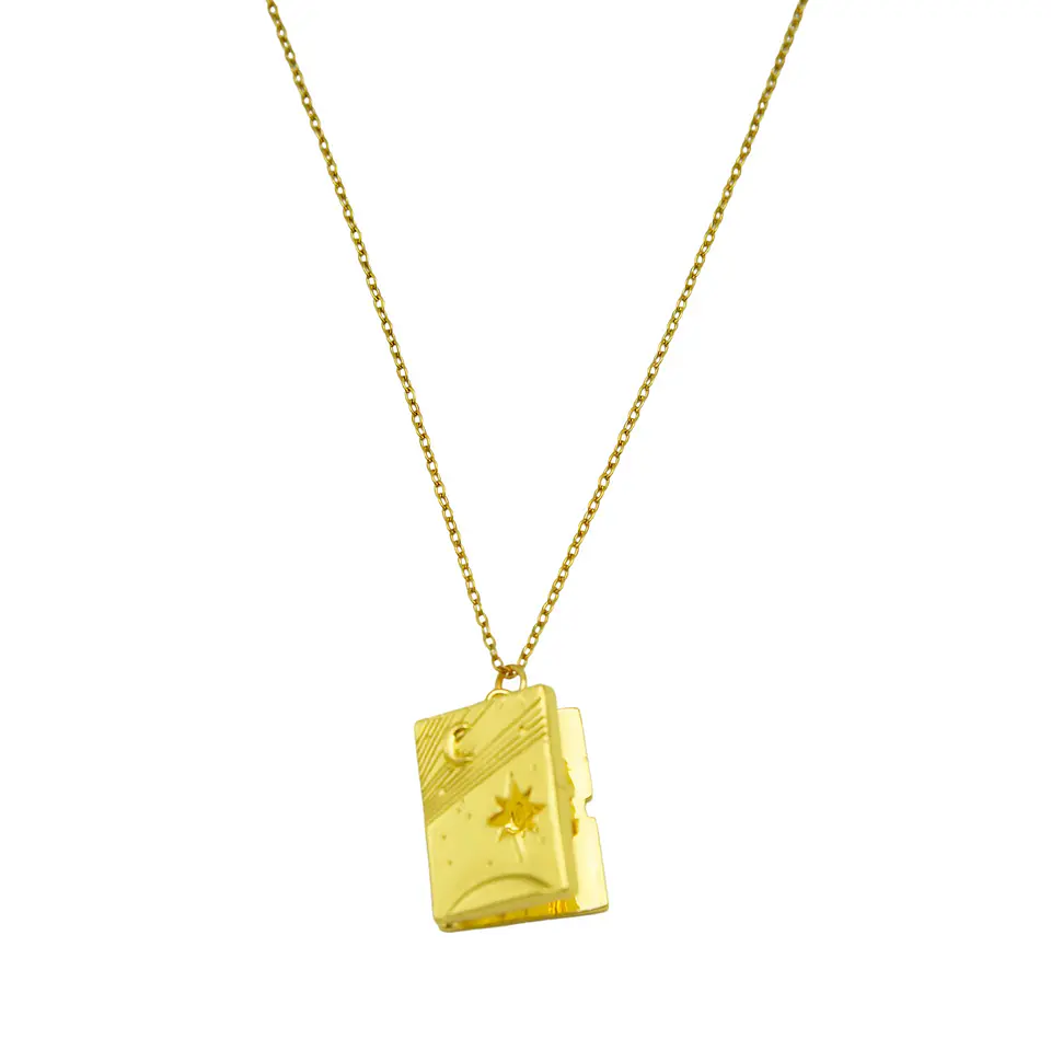 Colgante Libro Relicario Estrella Luna Chapado En Oro 18k 10