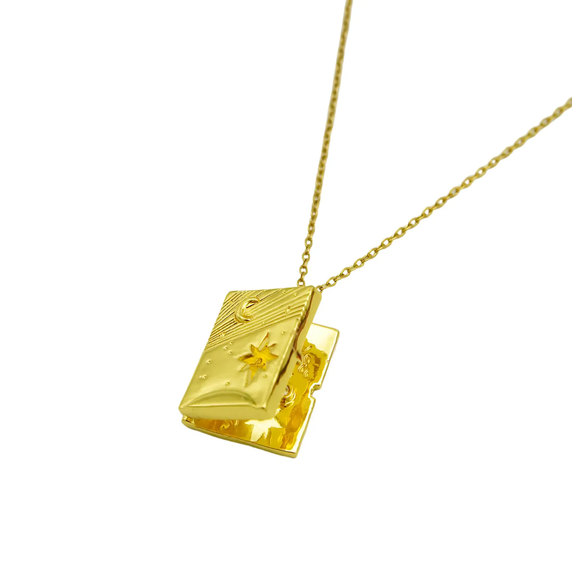 Colgante Libro Relicario Estrella Luna Chapado En Oro 18k 11