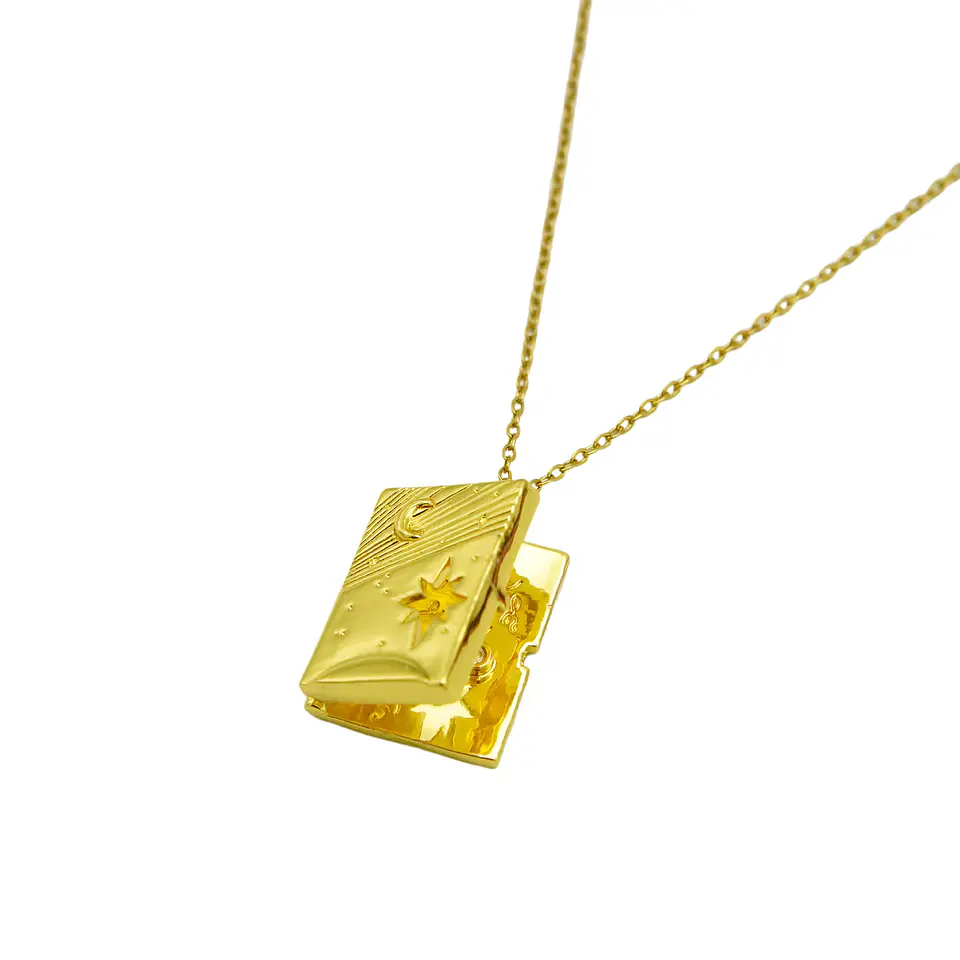 Colgante Libro Relicario Estrella Luna Chapado En Oro 18k 11