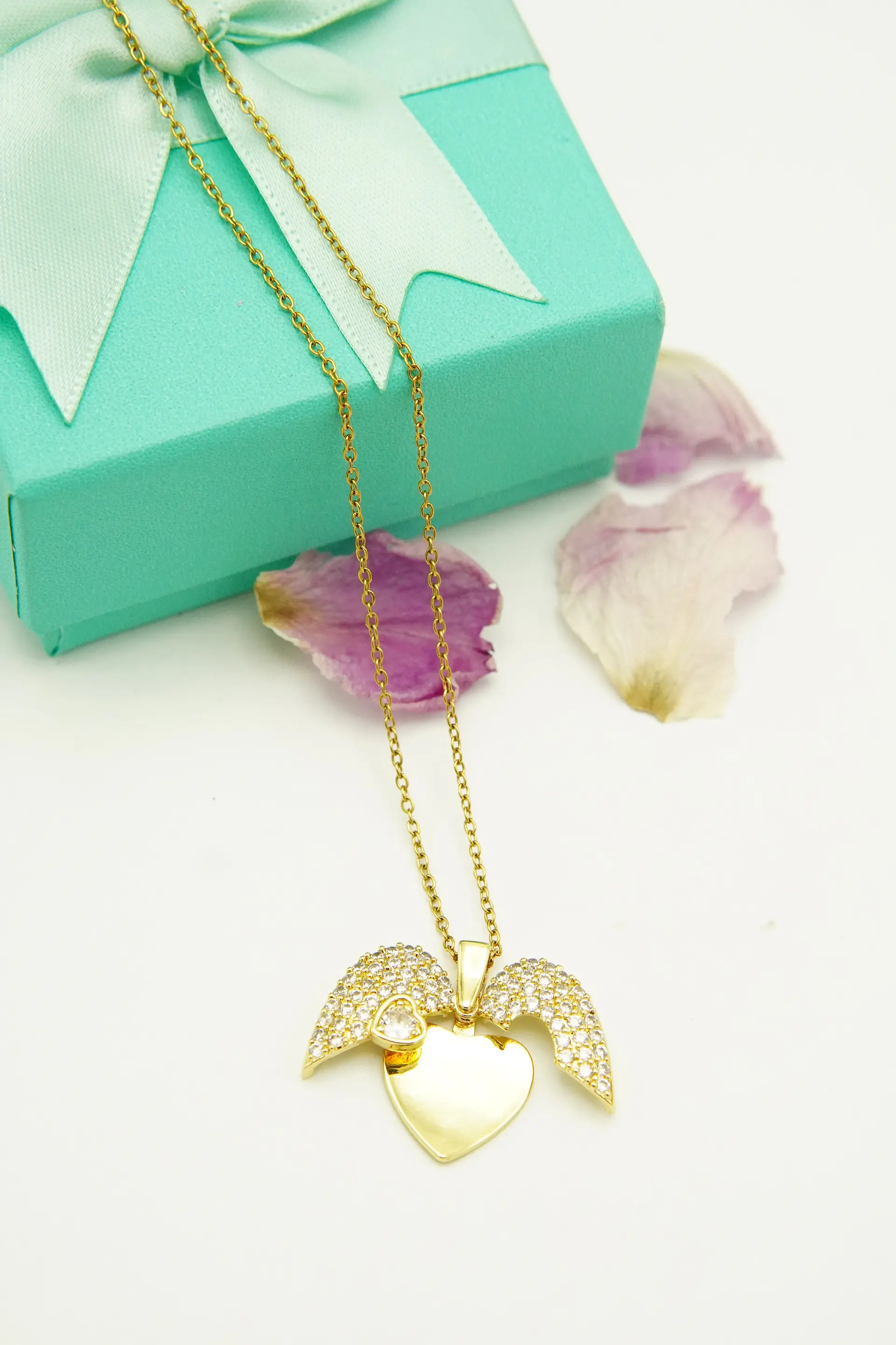 Colgante Corazon Mariposa Zirconia Pave Chapado En Oro 18k 7