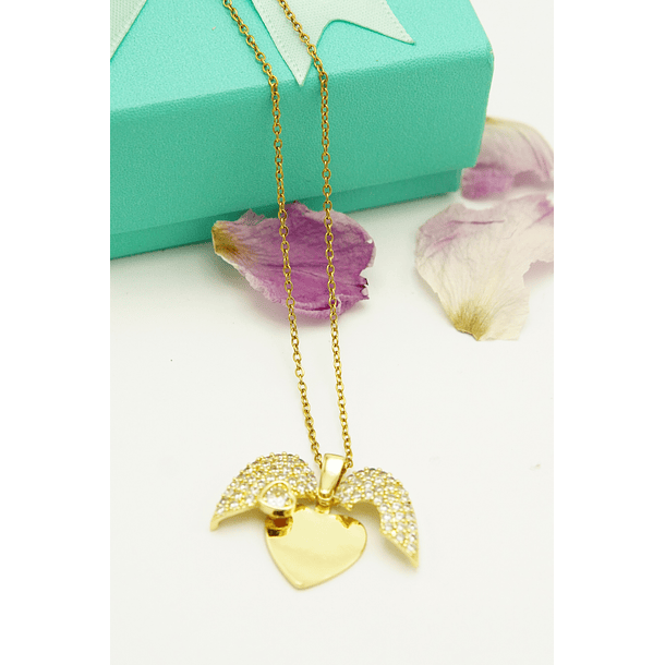 Colgante Corazon Mariposa Zirconia Pave Chapado En Oro 18k 6