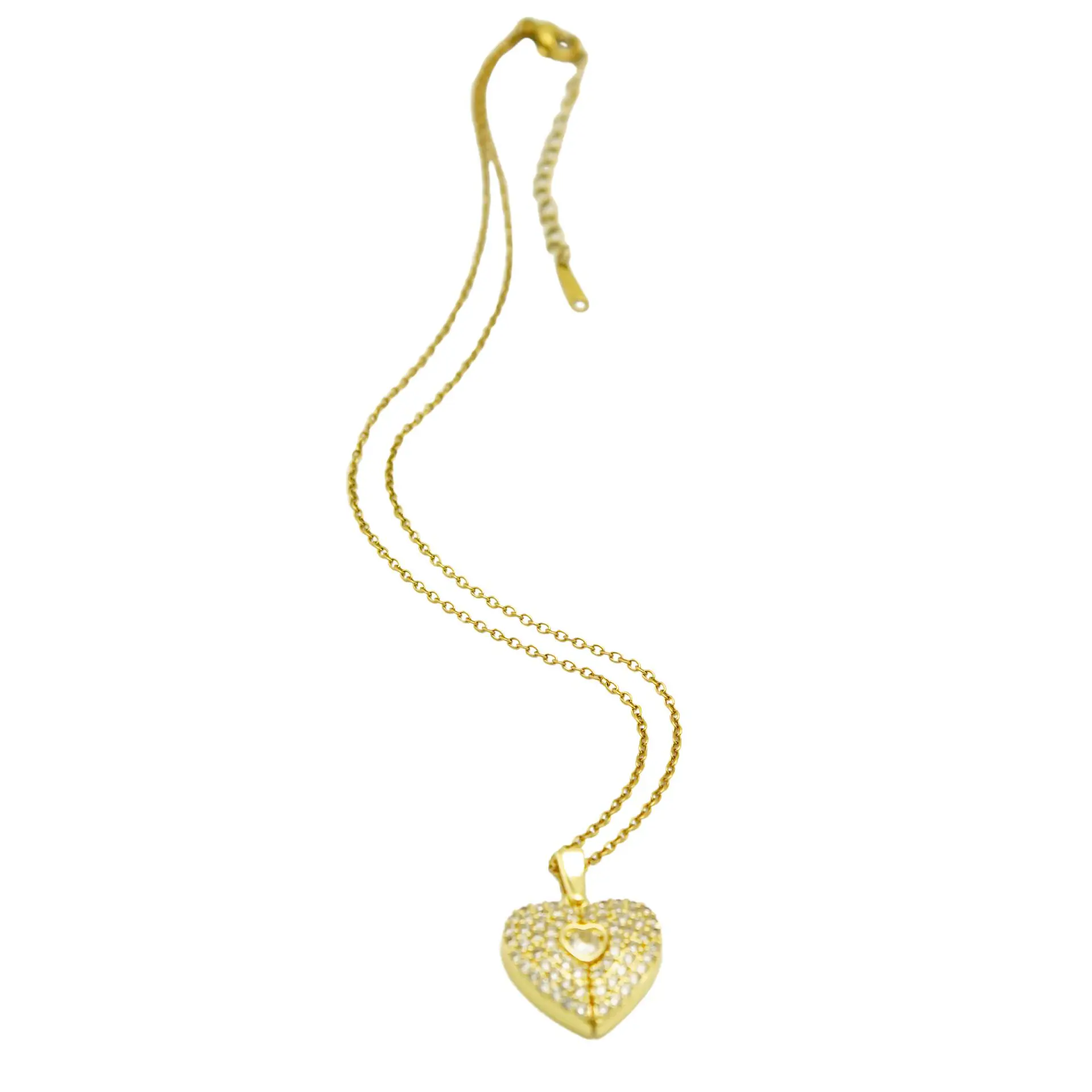Colgante Corazon Mariposa Zirconia Pave Chapado En Oro 18k 14