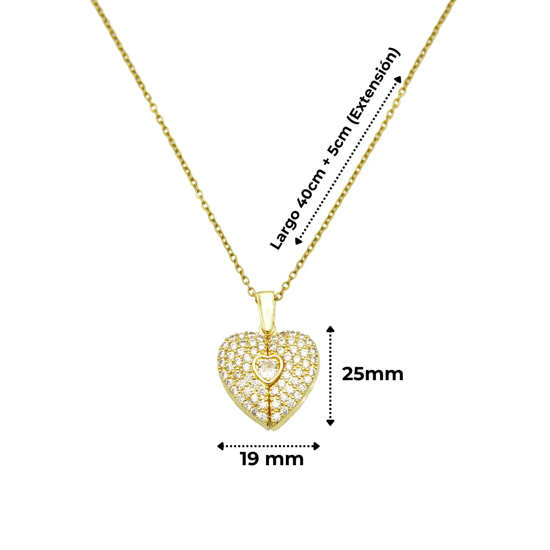 Colgante Corazon Mariposa Zirconia Pave Chapado En Oro 18k 15