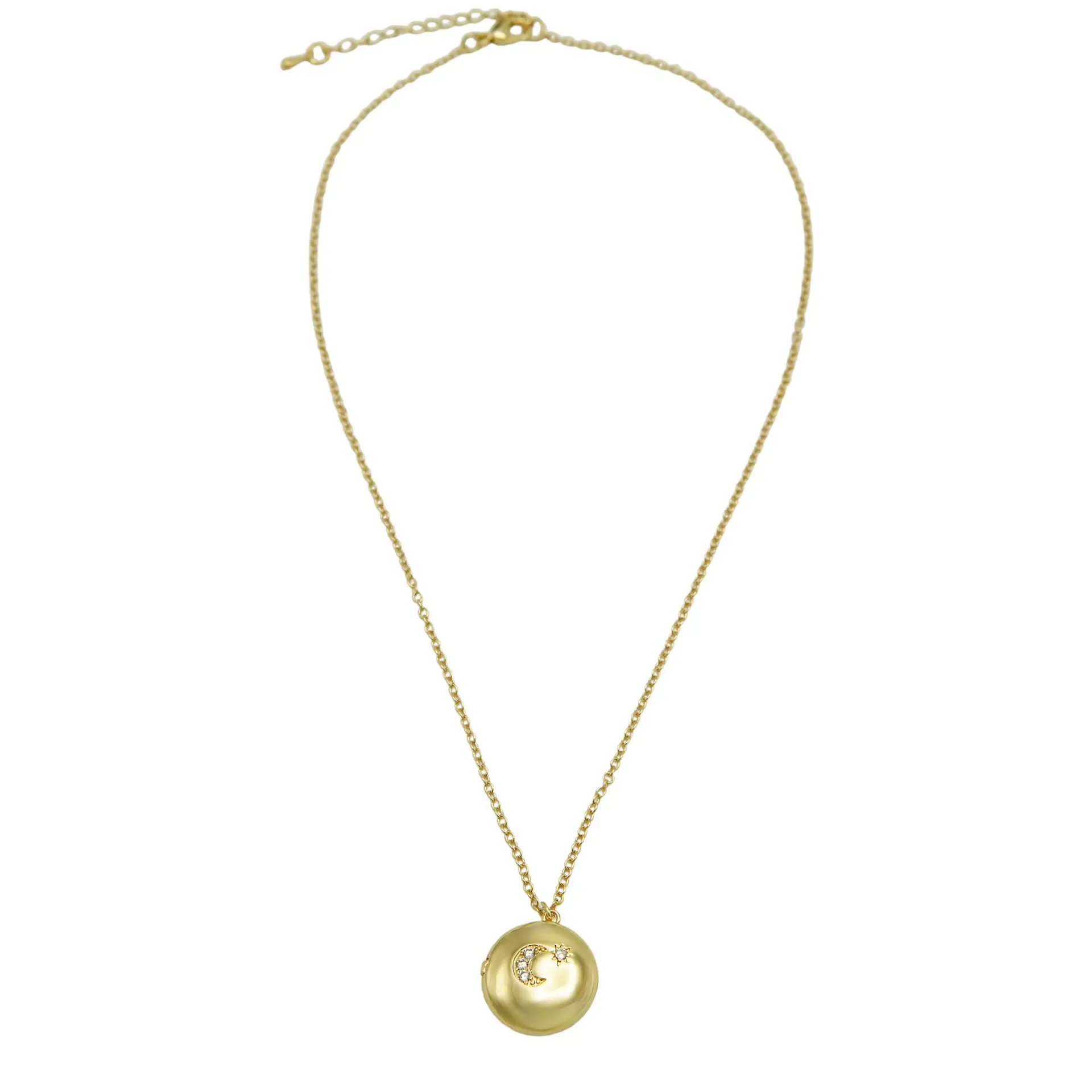 Colgante Relicario Redondo Luna Estrella Chapado En Oro 18k 11