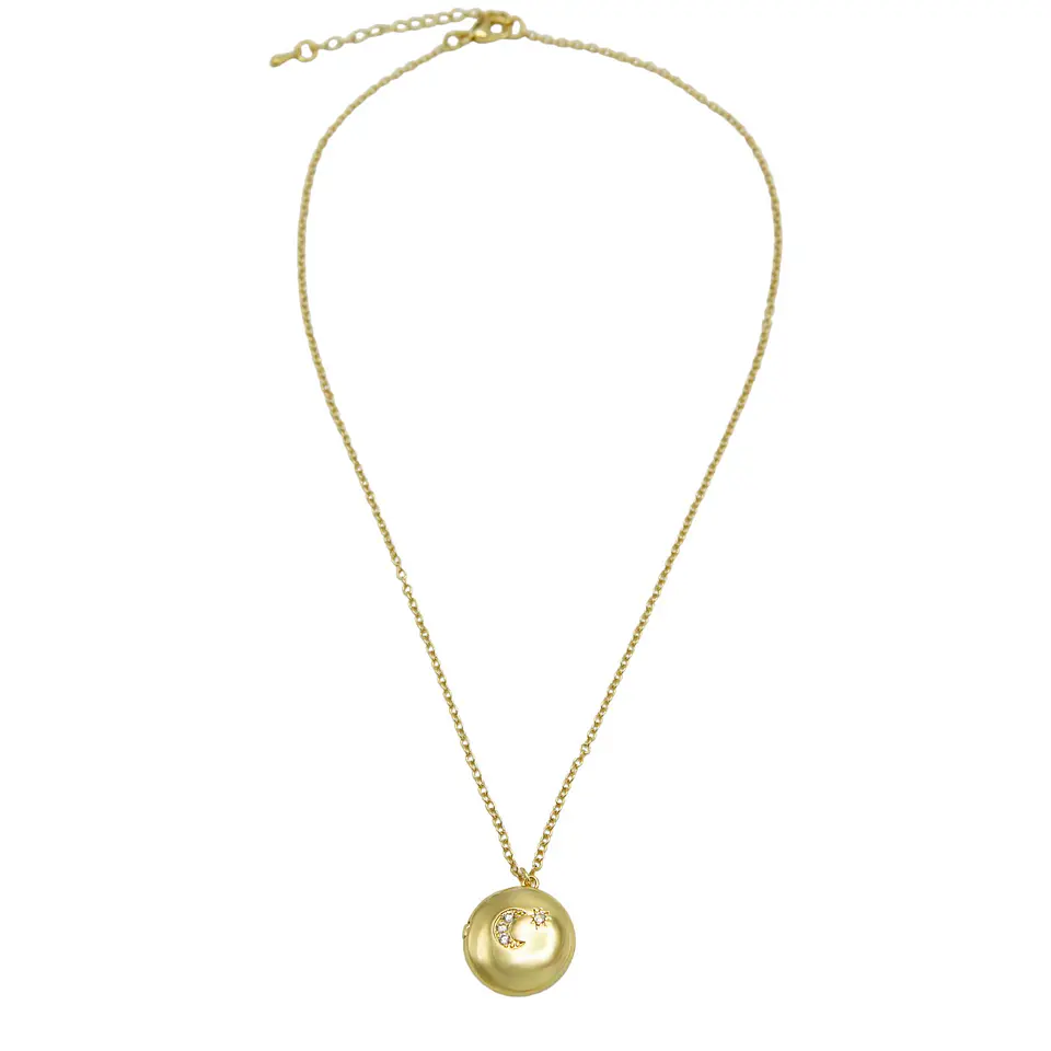 Colgante Relicario Redondo Luna Estrella Chapado En Oro 18k 11
