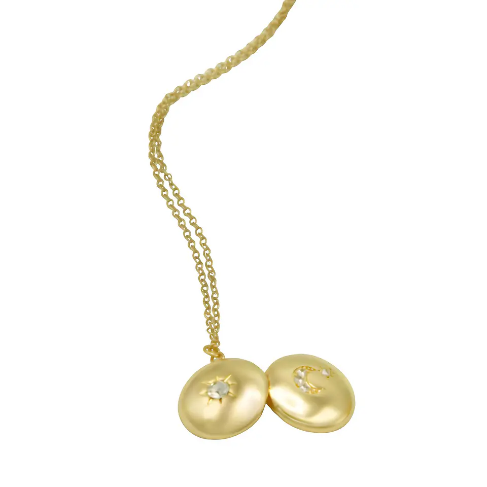 Colgante Relicario Redondo Luna Estrella Chapado En Oro 18k 1
