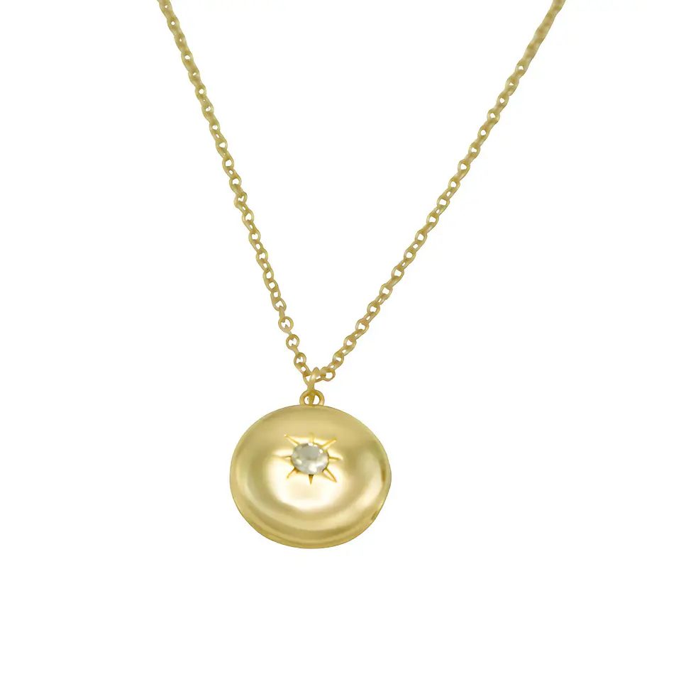Colgante Relicario Redondo Luna Estrella Chapado En Oro 18k 12