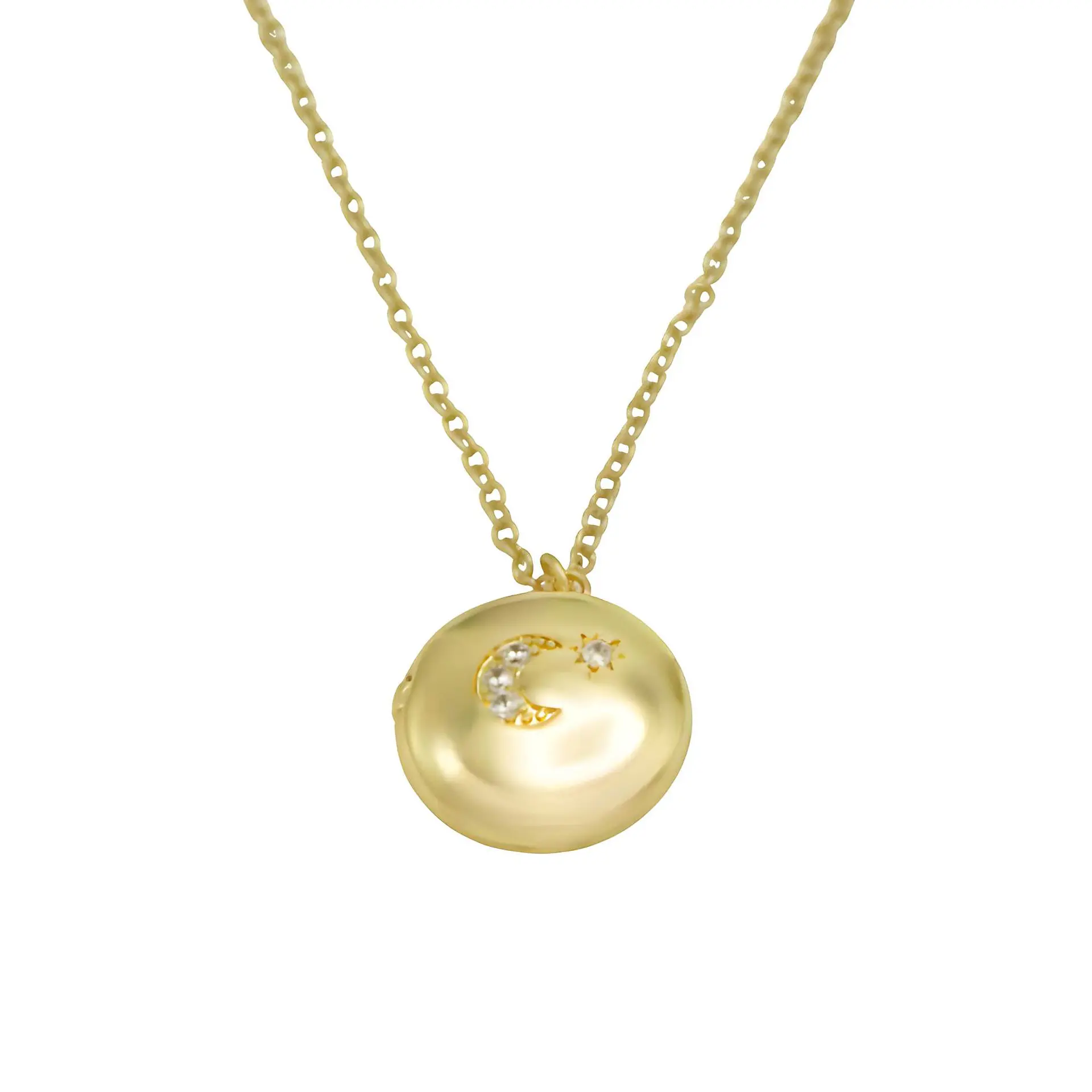 Colgante Relicario Redondo Luna Estrella Chapado En Oro 18k 13