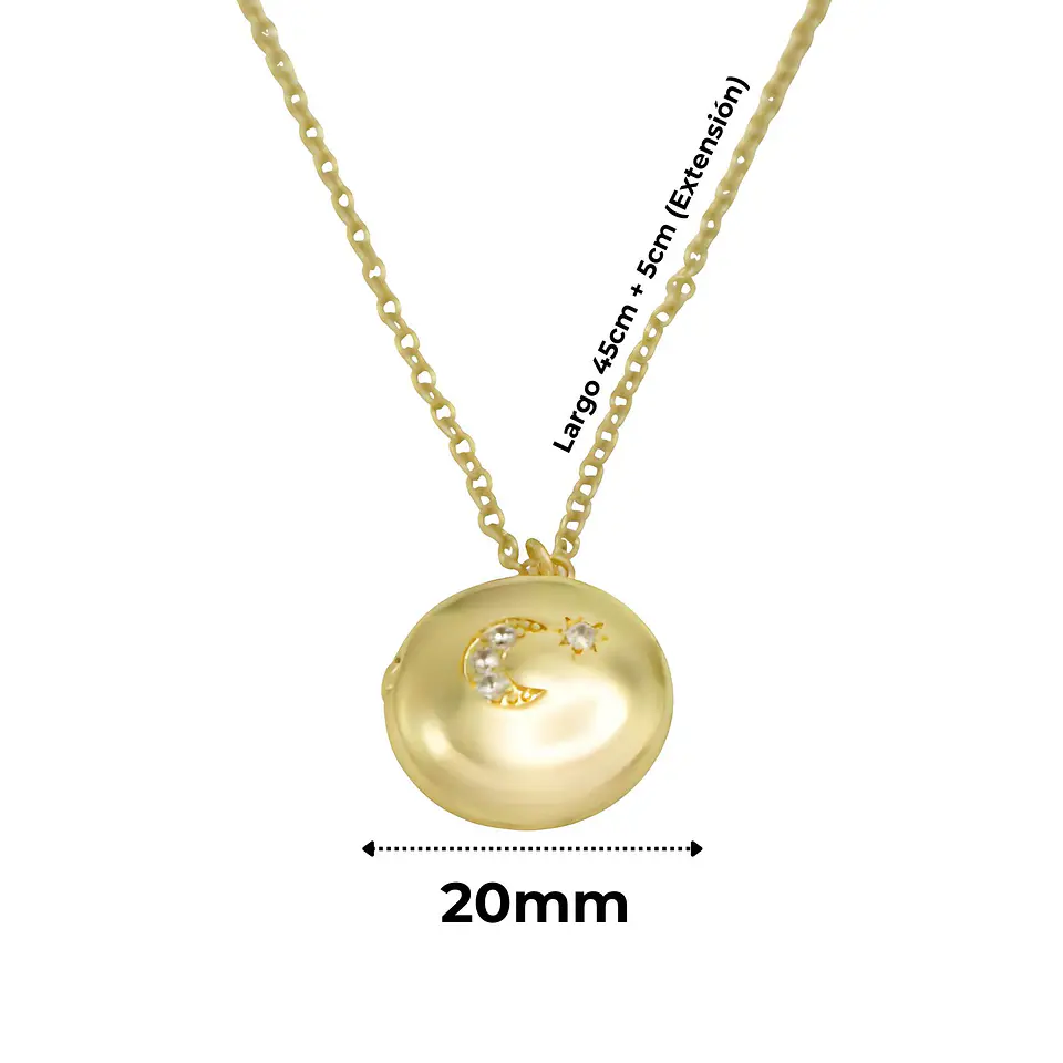 Colgante Relicario Redondo Luna Estrella Chapado En Oro 18k 8