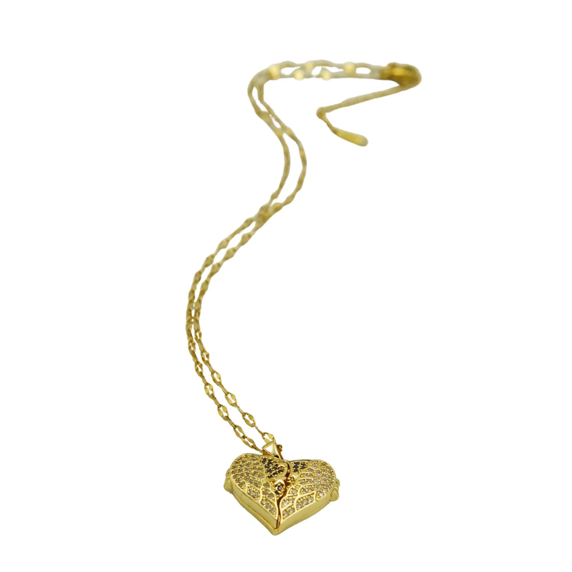Colgante Relicario Corazón Pave Zirconias Chapado Oro 18k 10