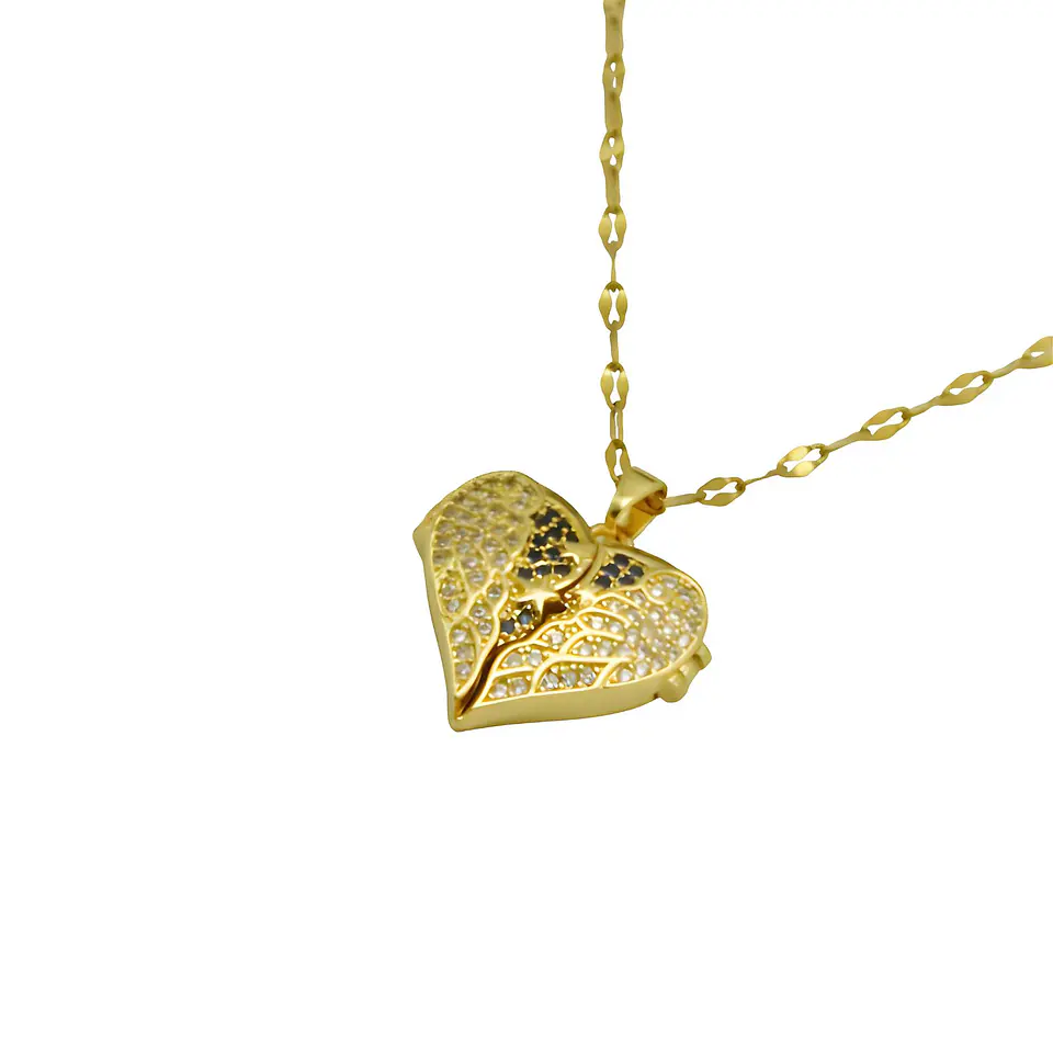 Colgante Relicario Corazón Pave Zirconias Chapado Oro 18k 13