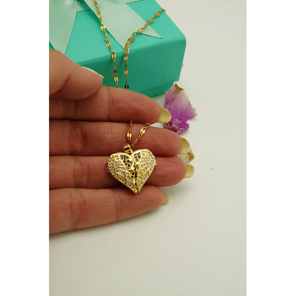 Colgante Relicario Corazón Pave Zirconias Chapado Oro 18k 2