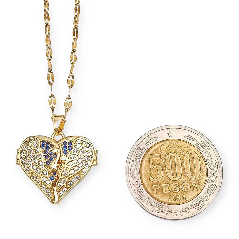 Colgante Relicario Corazón Pave Zirconias Chapado Oro 18k 14