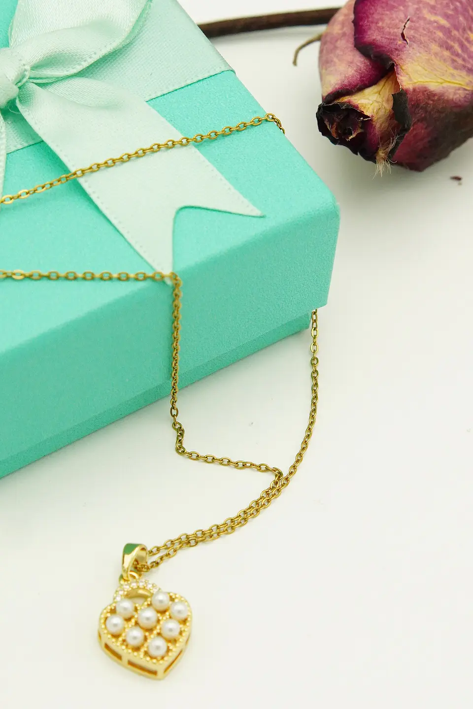 Colgante Corazón Chico Amor Perlas Zirconias Chapado Oro 18k 2