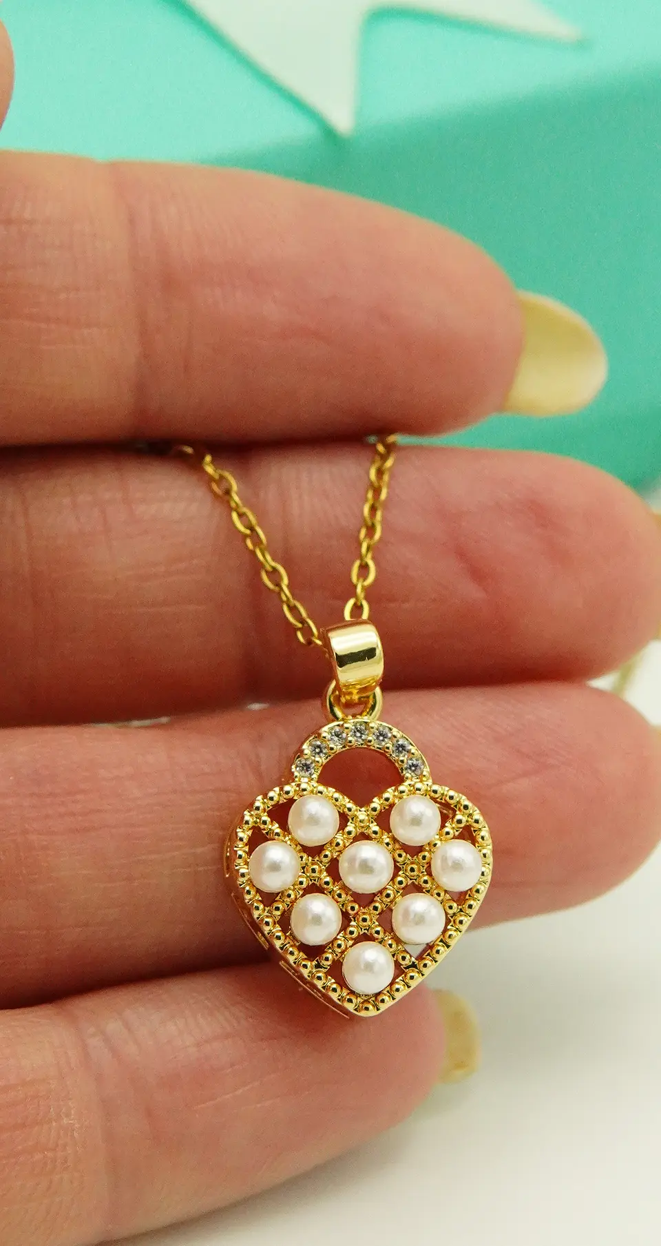 Colgante Corazón Chico Amor Perlas Zirconias Chapado Oro 18k 4