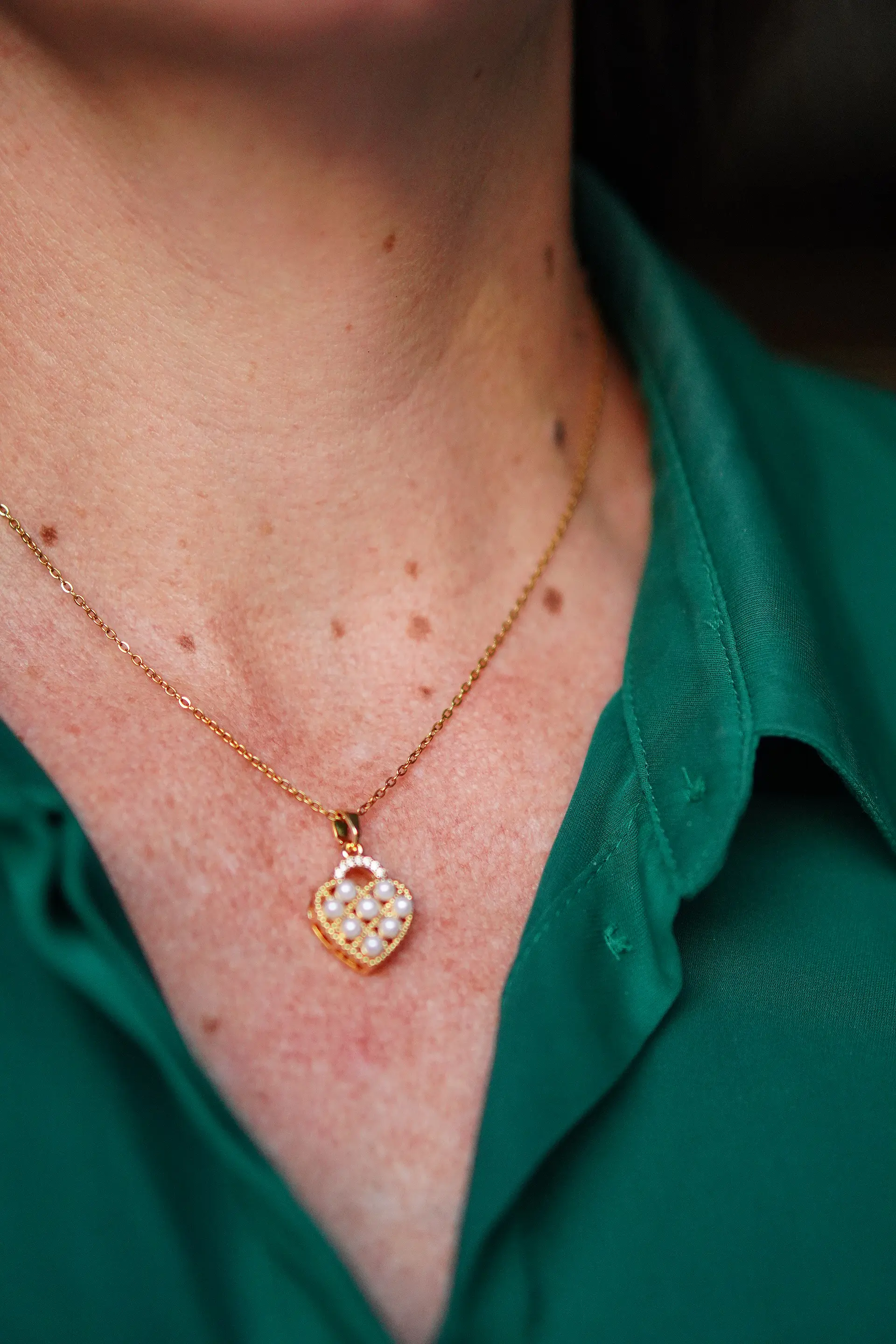 Colgante Corazón Chico Amor Perlas Zirconias Chapado Oro 18k 5
