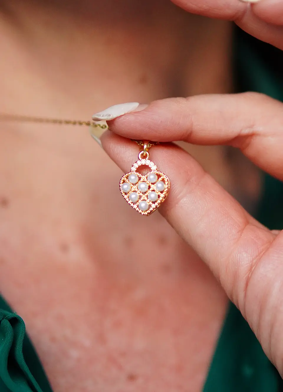 Colgante Corazón Chico Amor Perlas Zirconias Chapado Oro 18k 3