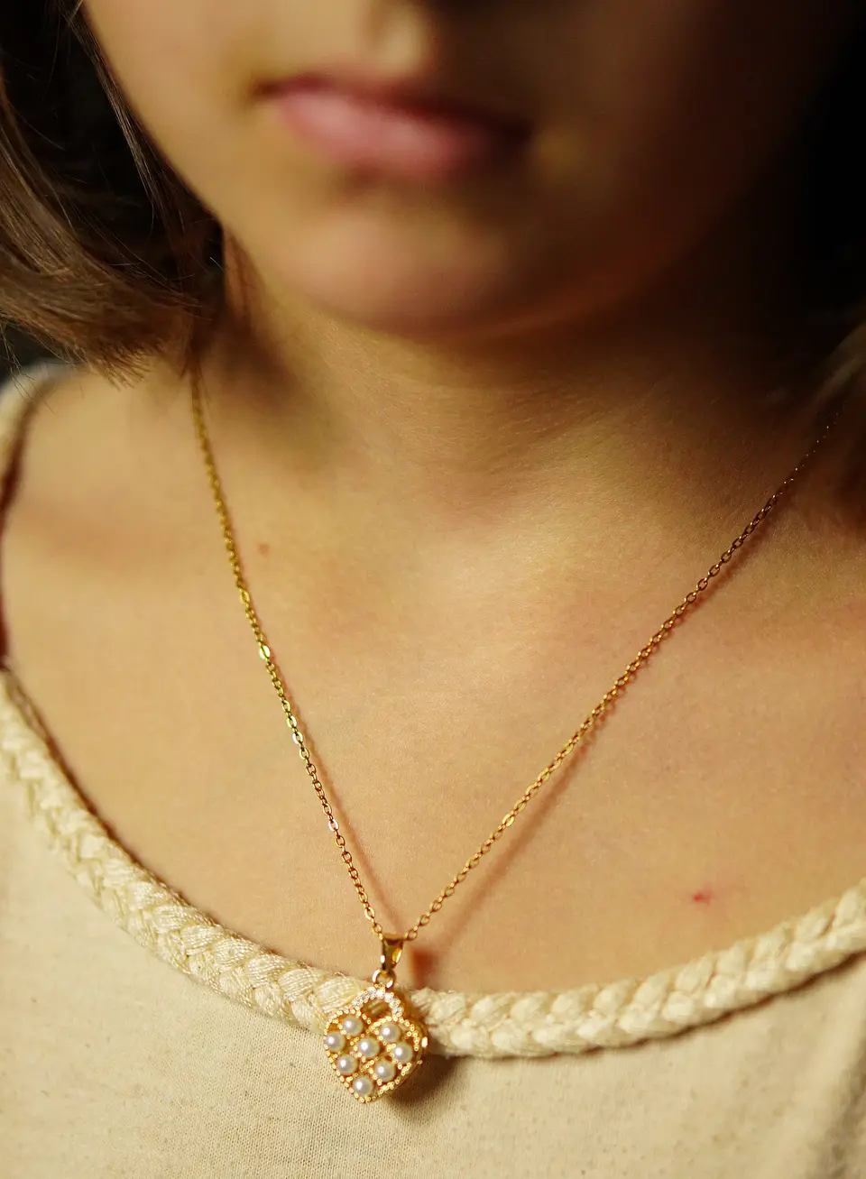Colgante Corazón Chico Amor Perlas Zirconias Chapado Oro 18k 7