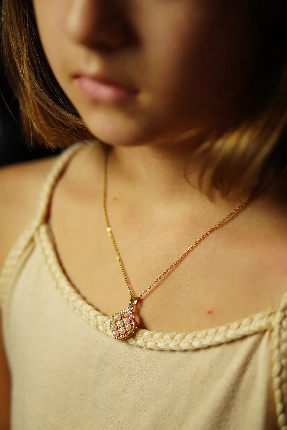 Colgante Corazón Chico Amor Perlas Zirconias Chapado Oro 18k 11