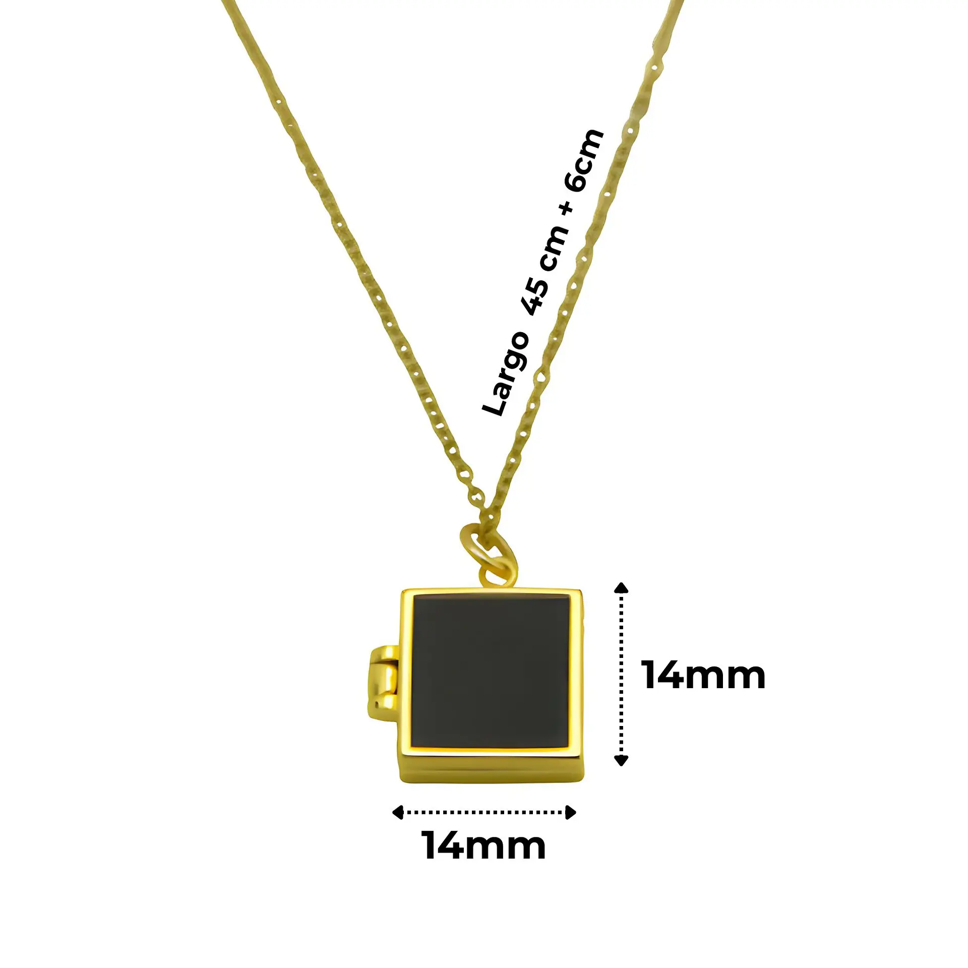 Colgante Relicario Negro Collar Guardafoto Chapado Oro 18k 6