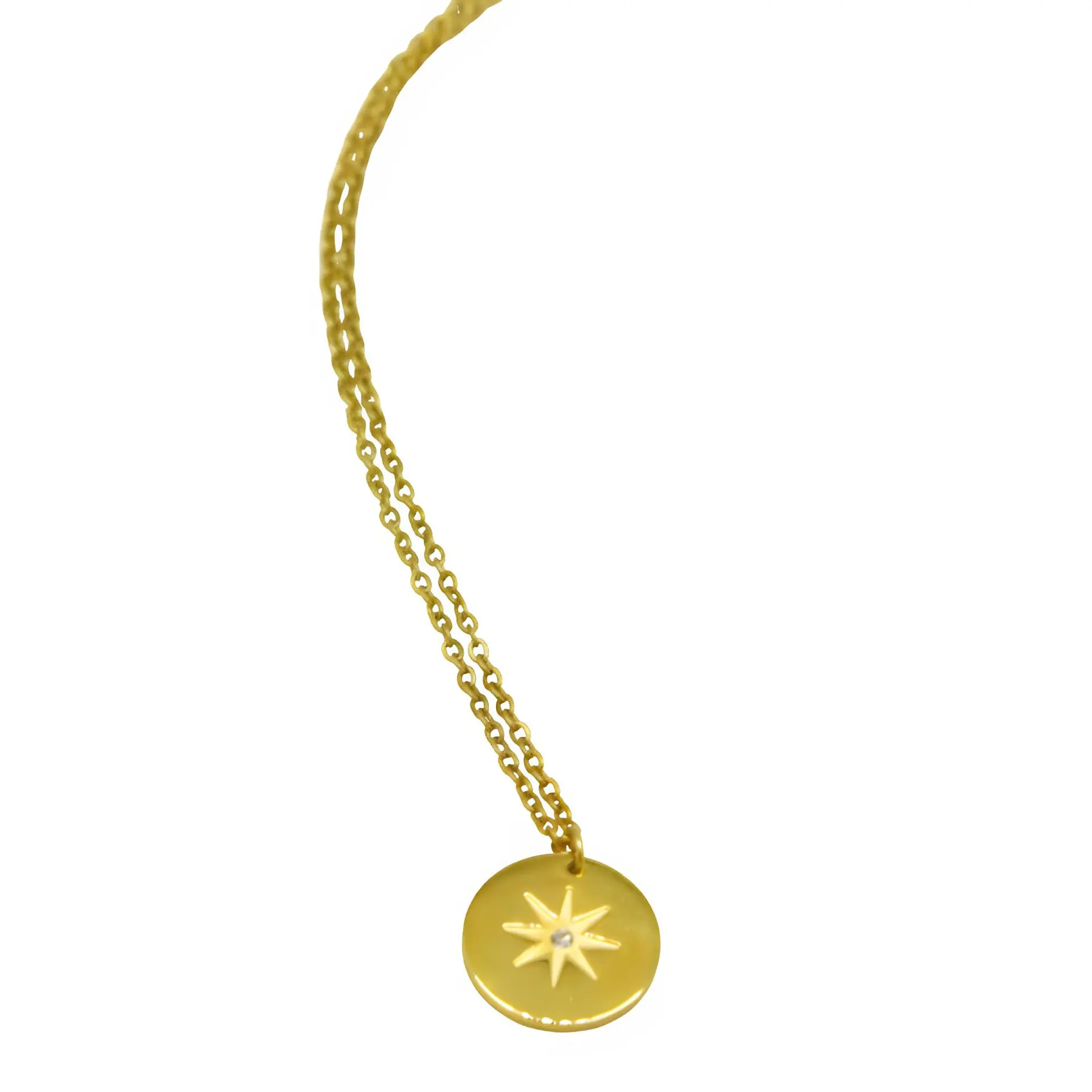 Colgante Medalla Estrella Punto De Luz Chapada Oro 18k 16