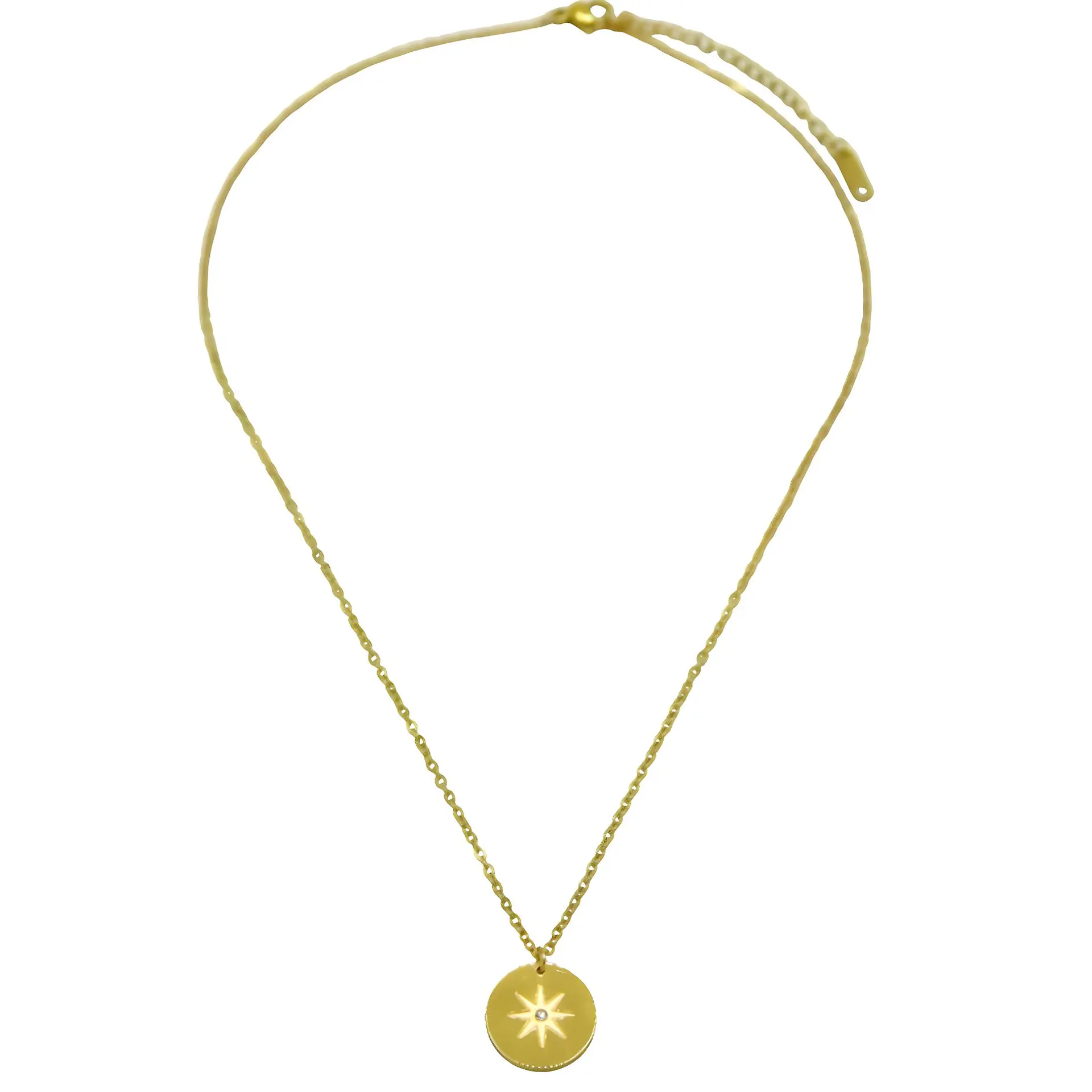 Colgante Medalla Estrella Punto De Luz Chapada Oro 18k 2