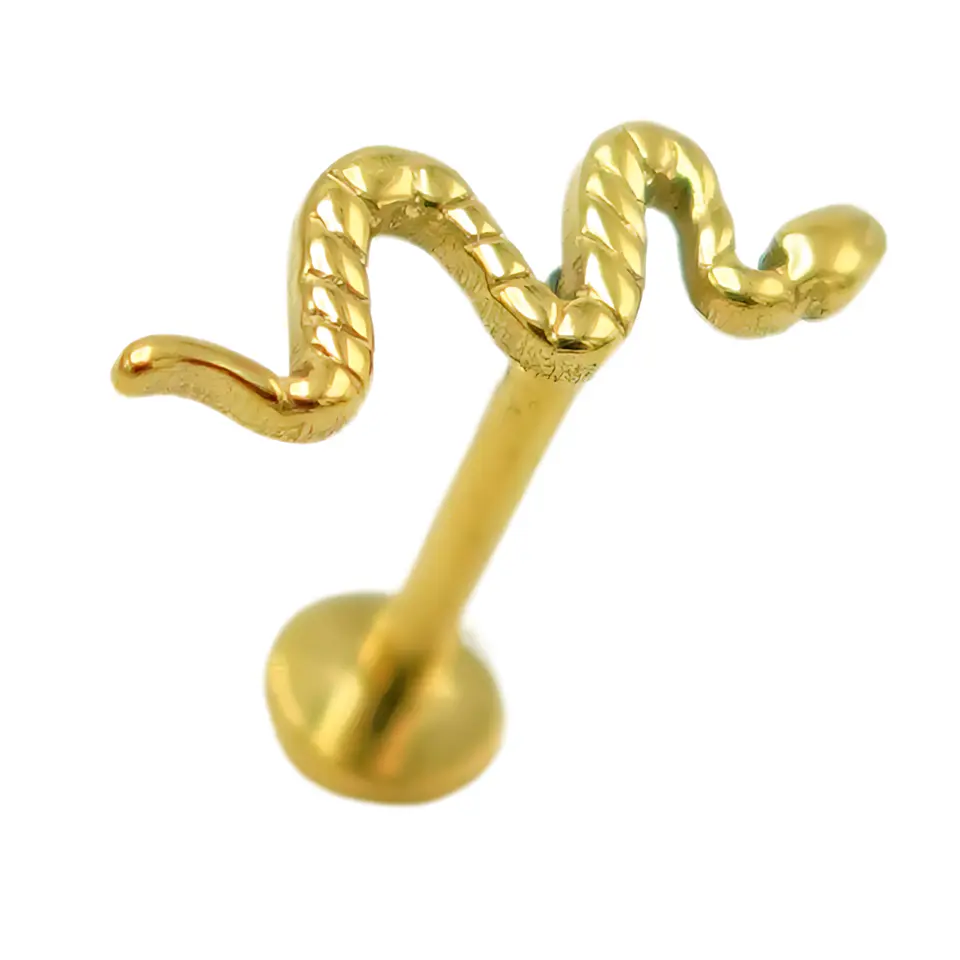 Piercing Labret Serpiente 8mm Chapada En Oro Titanio Astm F136 1
