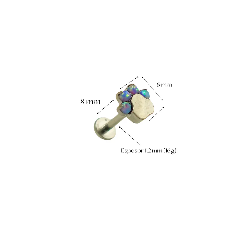 Piercing Labret 8mm Huella Perro Opalo Titanio Astm F136  4