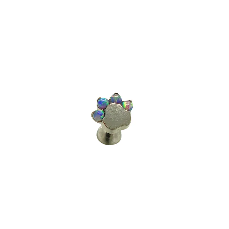Piercing Labret 8mm Huella Perro Opalo Titanio Astm F136  7