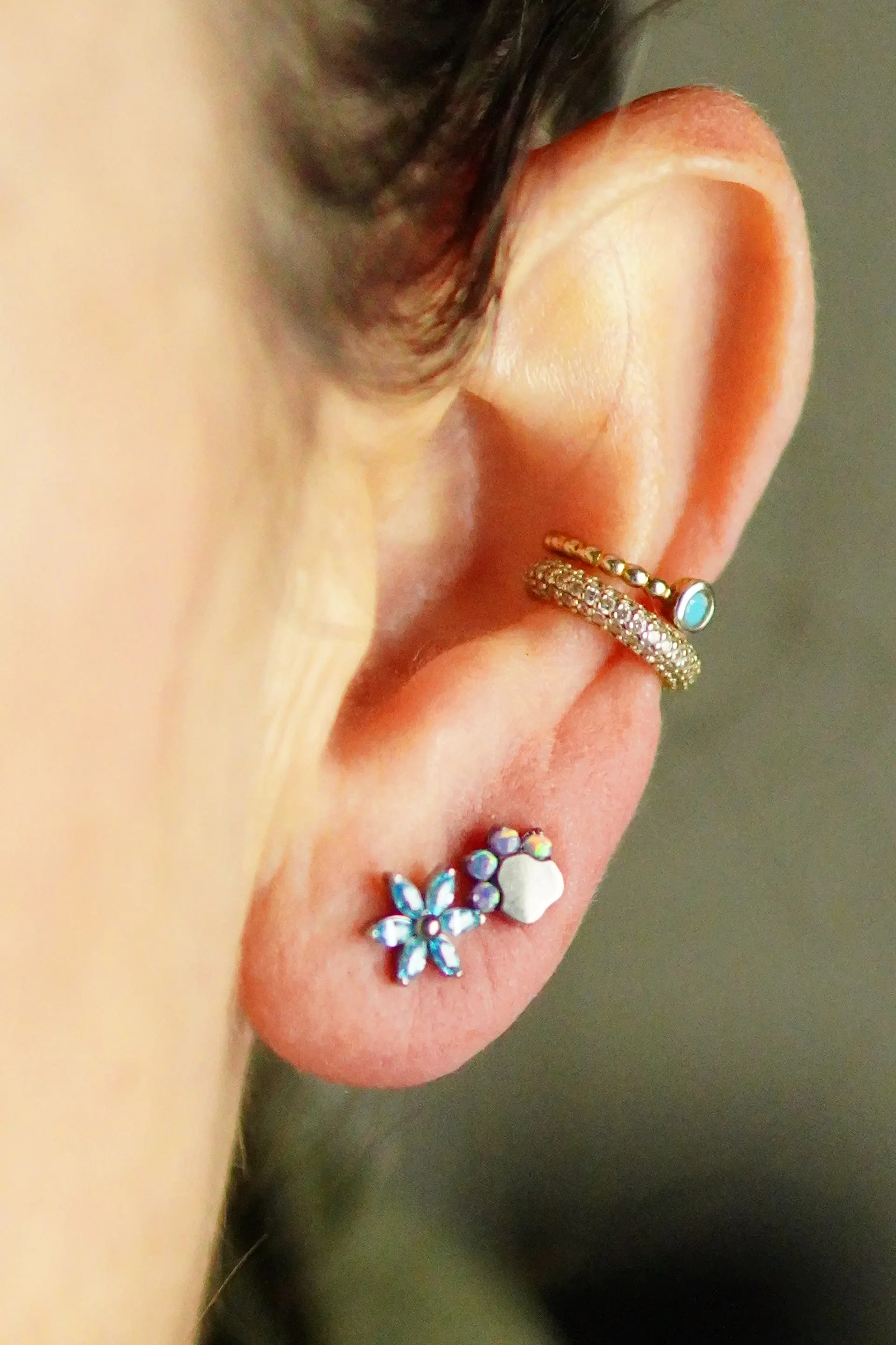 Piercing Labret 8mm Huella Perro Opalo Titanio Astm F136  9