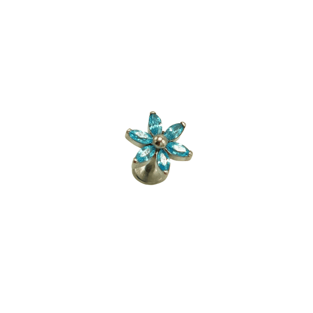 Piercing Labret 6mm Flor Zircon Azul Titanio Astm F136 G23 9