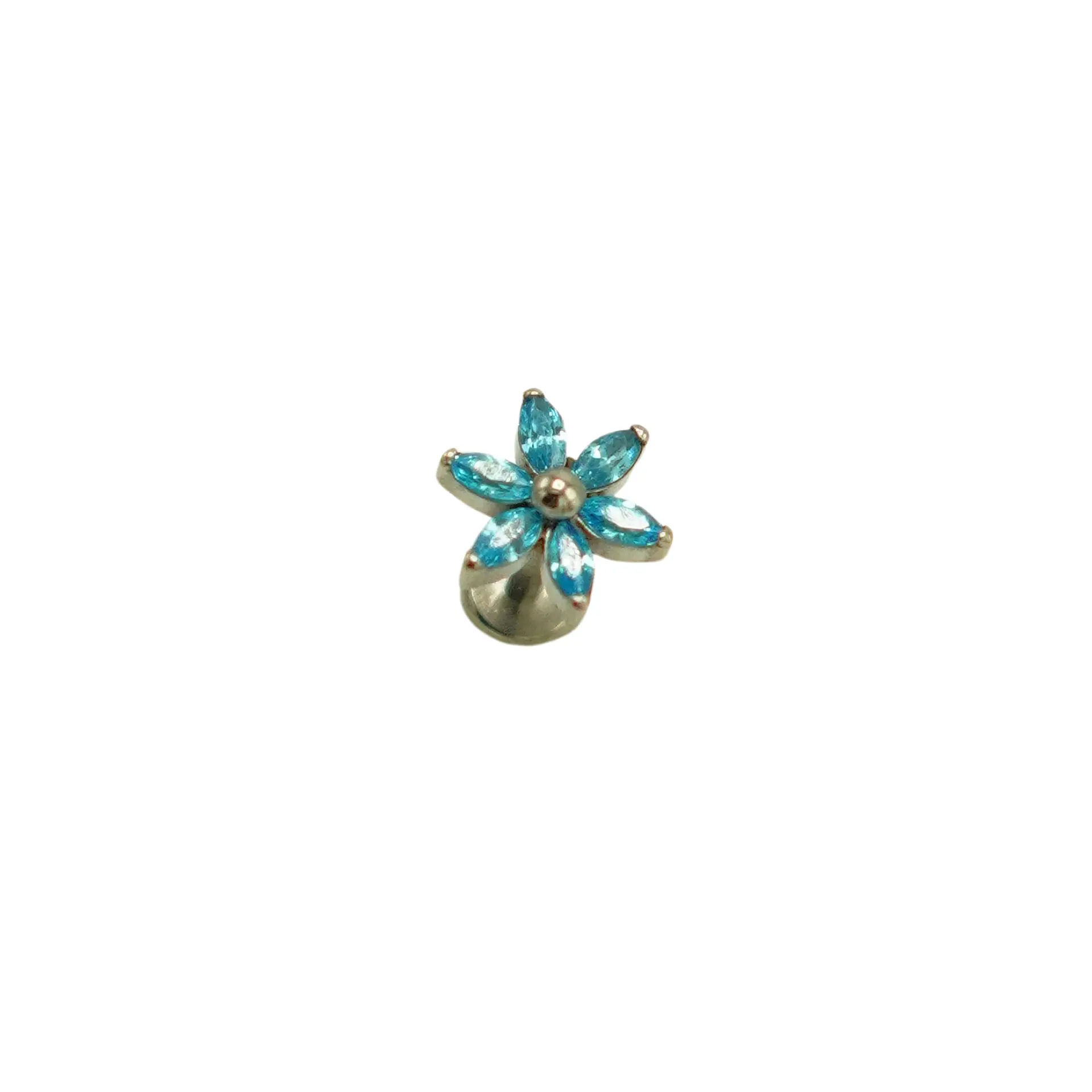 Piercing Labret 6mm Flor Zircon Azul Titanio Astm F136 9