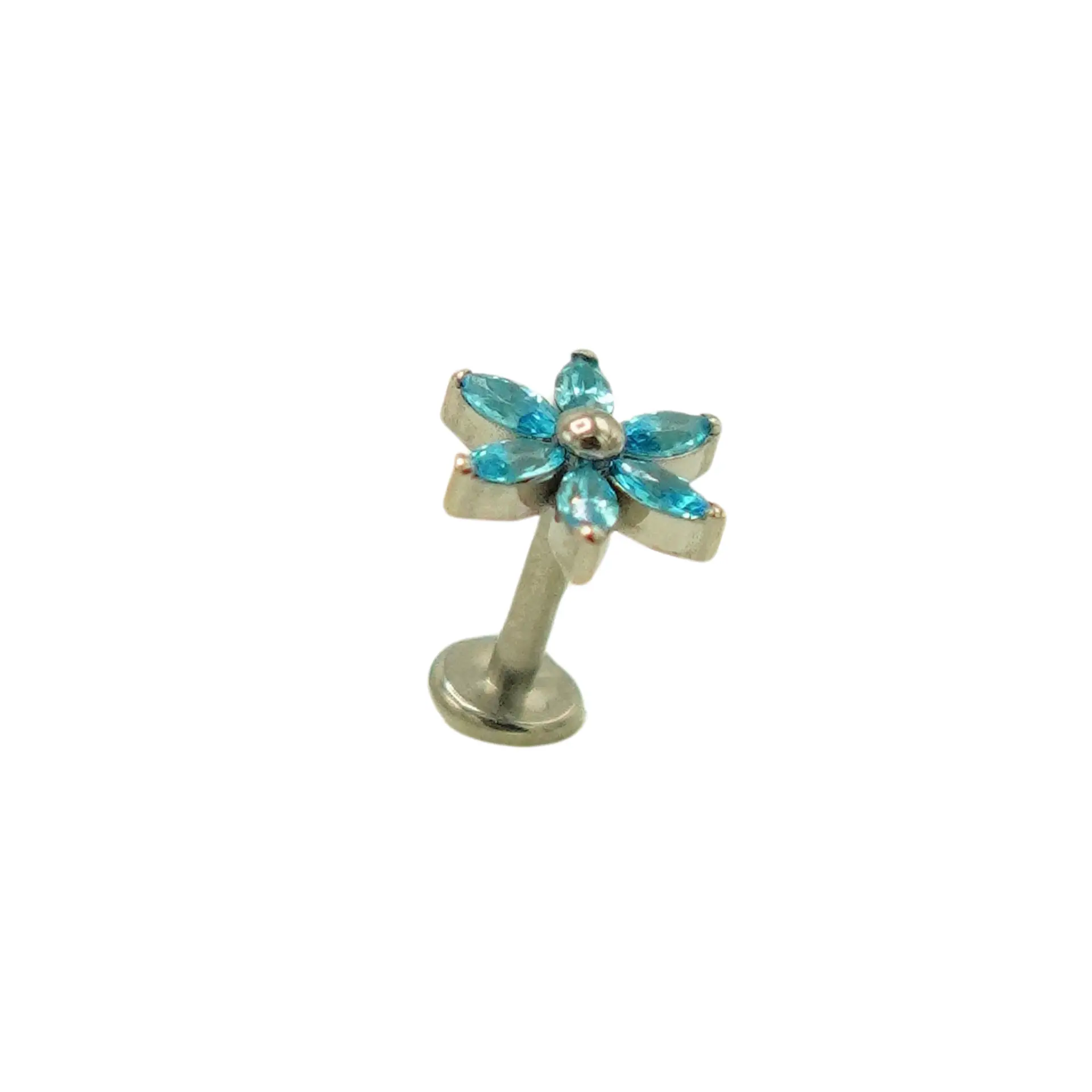 Piercing Labret 6mm Flor Zircon Azul Titanio Astm F136 1