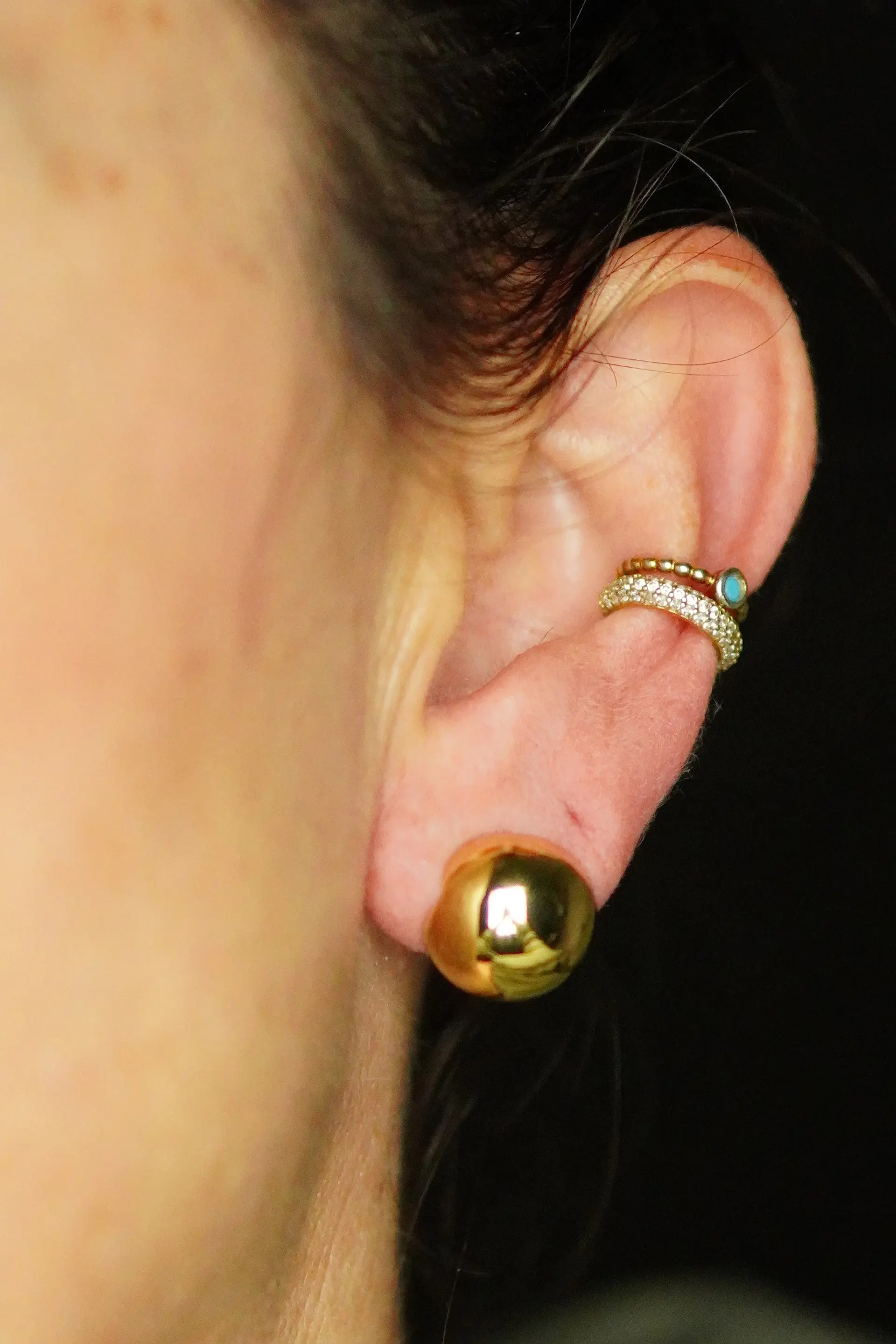 Argollas Semi Esfera Chapadas En Oro Earcuff Sin Perforacion 2