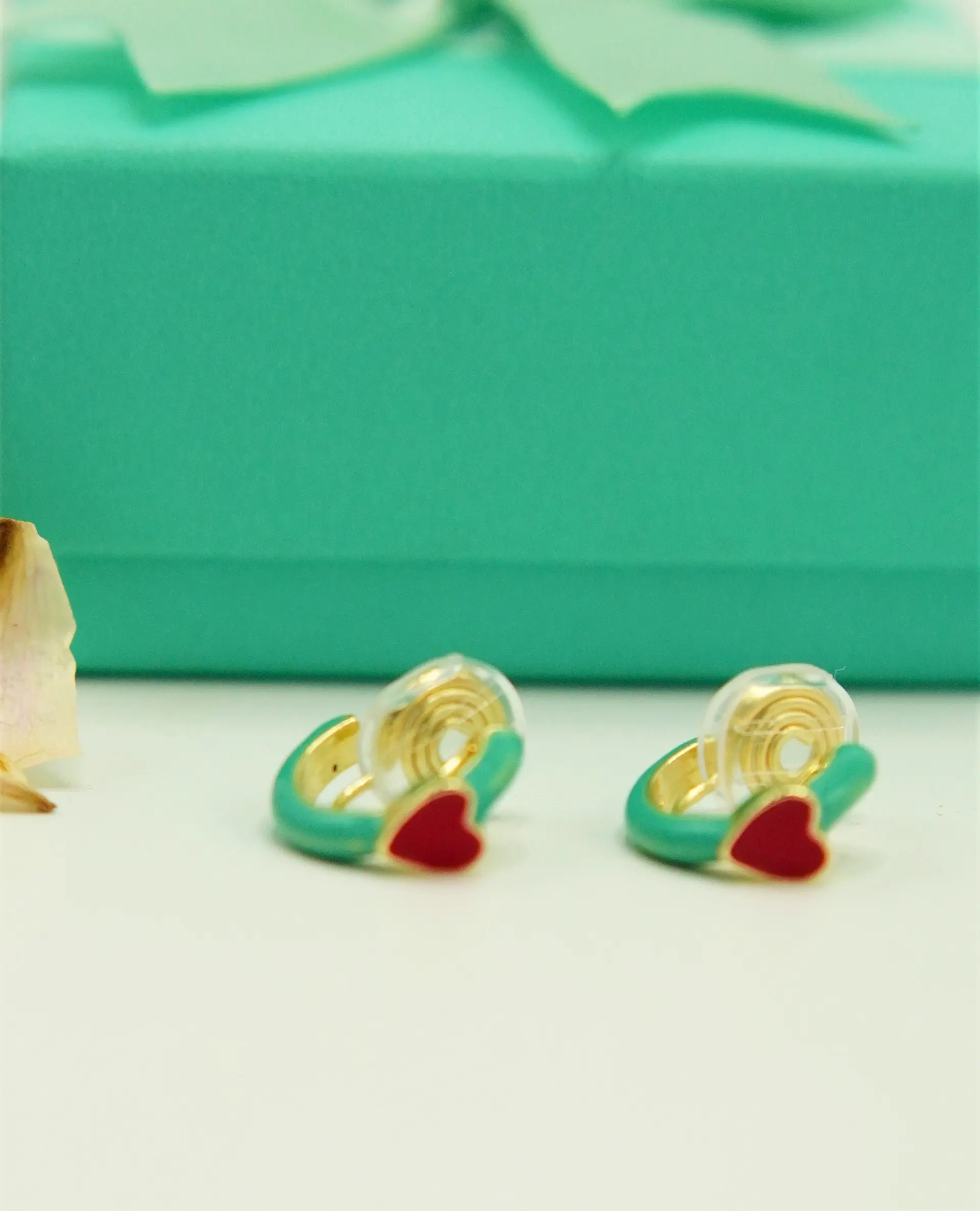 Aros Argollas Julieta Turquesa Corazon Rojo Earcuff Sin Perforacion 5