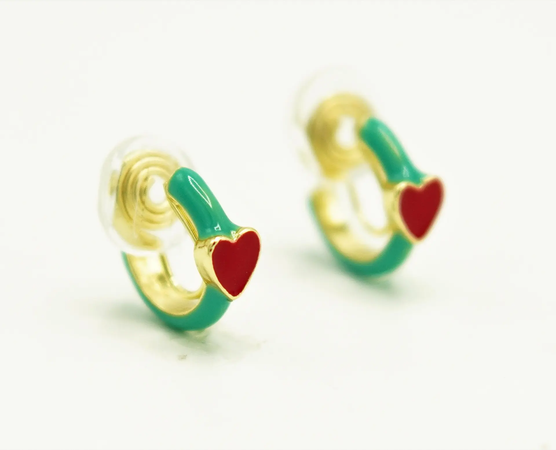 Aros Argollas Julieta Turquesa Corazon Rojo Earcuff Sin Perforacion 6