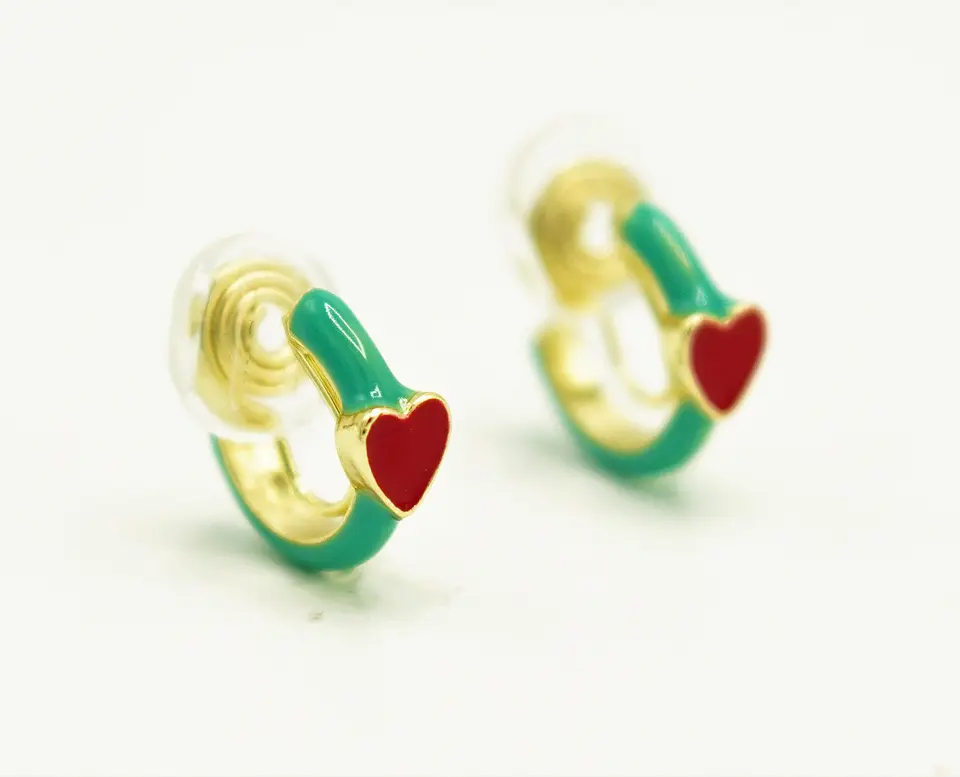Aros Argollas Julieta Turquesa Corazon Rojo Earcuff Sin Perforacion 6