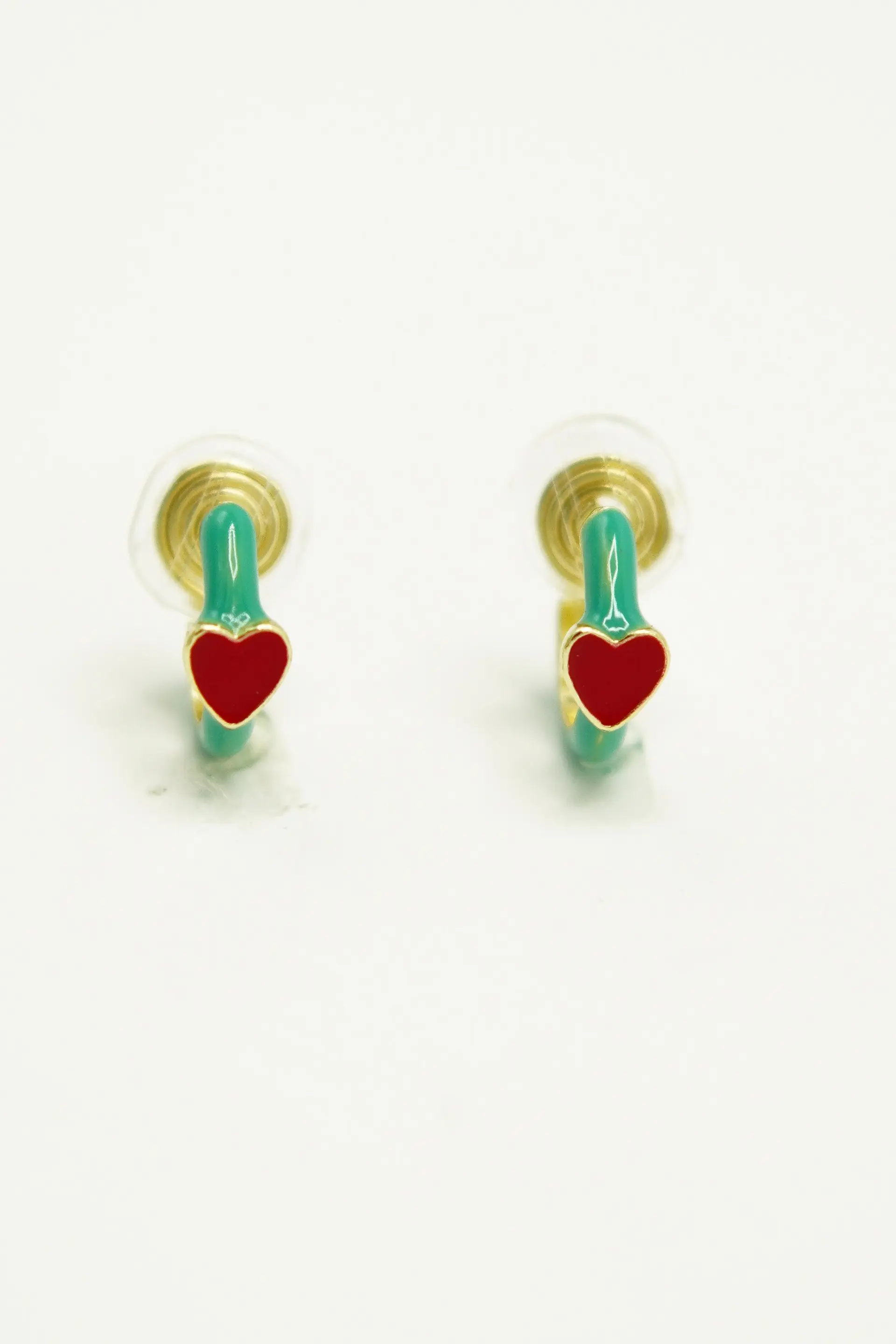 Aros Argollas Julieta Turquesa Corazon Rojo Earcuff Sin Perforacion 9