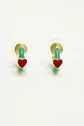 Aros Argollas Julieta Turquesa Corazon Rojo Earcuff Sin Perforacion - Miniatura 9