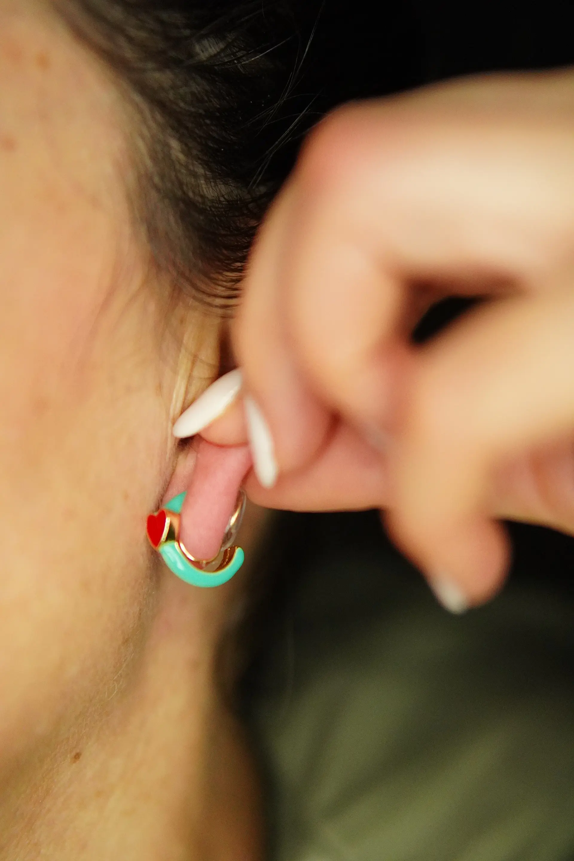 Aros Argollas Julieta Turquesa Corazon Rojo Earcuff Sin Perforacion 11