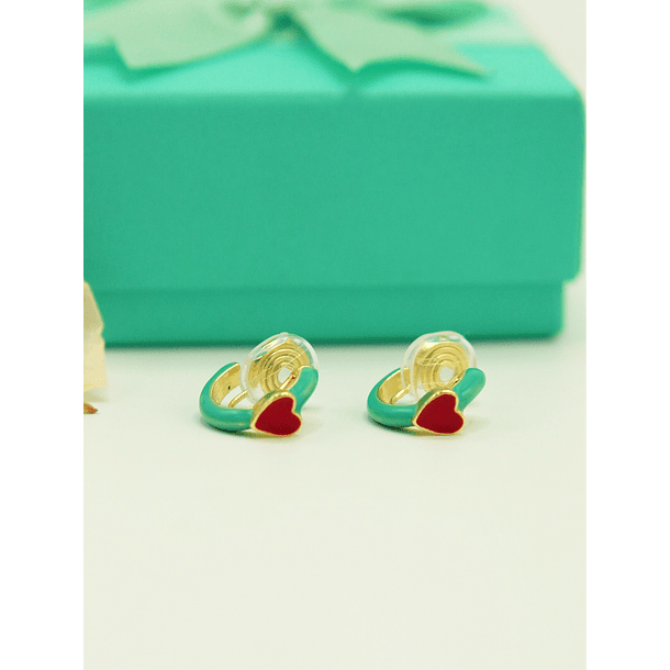 Aros Argollas Julieta Turquesa Corazon Rojo Earcuff Sin Perforacion 12