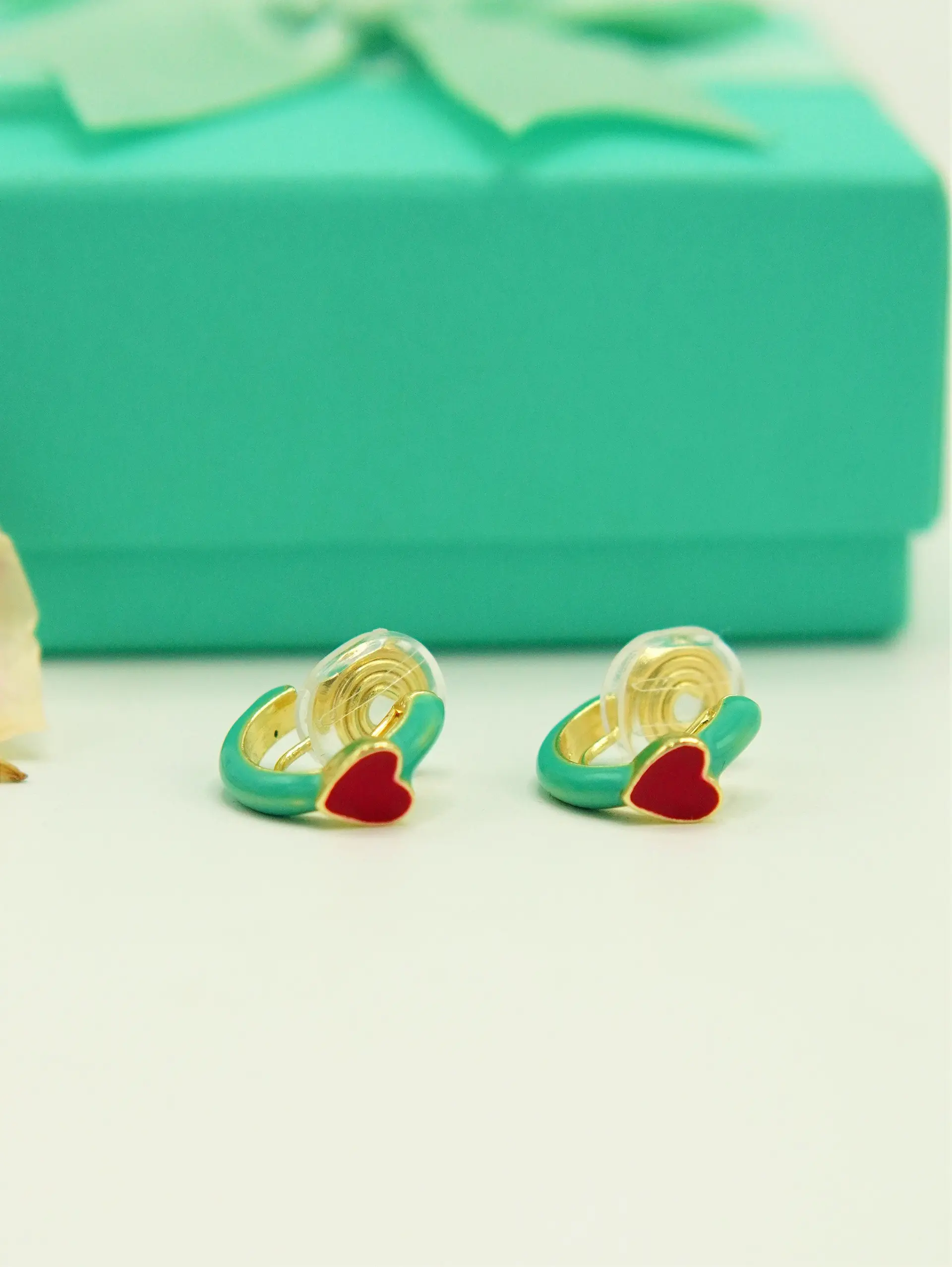Aros Argollas Julieta Turquesa Corazon Rojo Earcuff Sin Perforacion 12