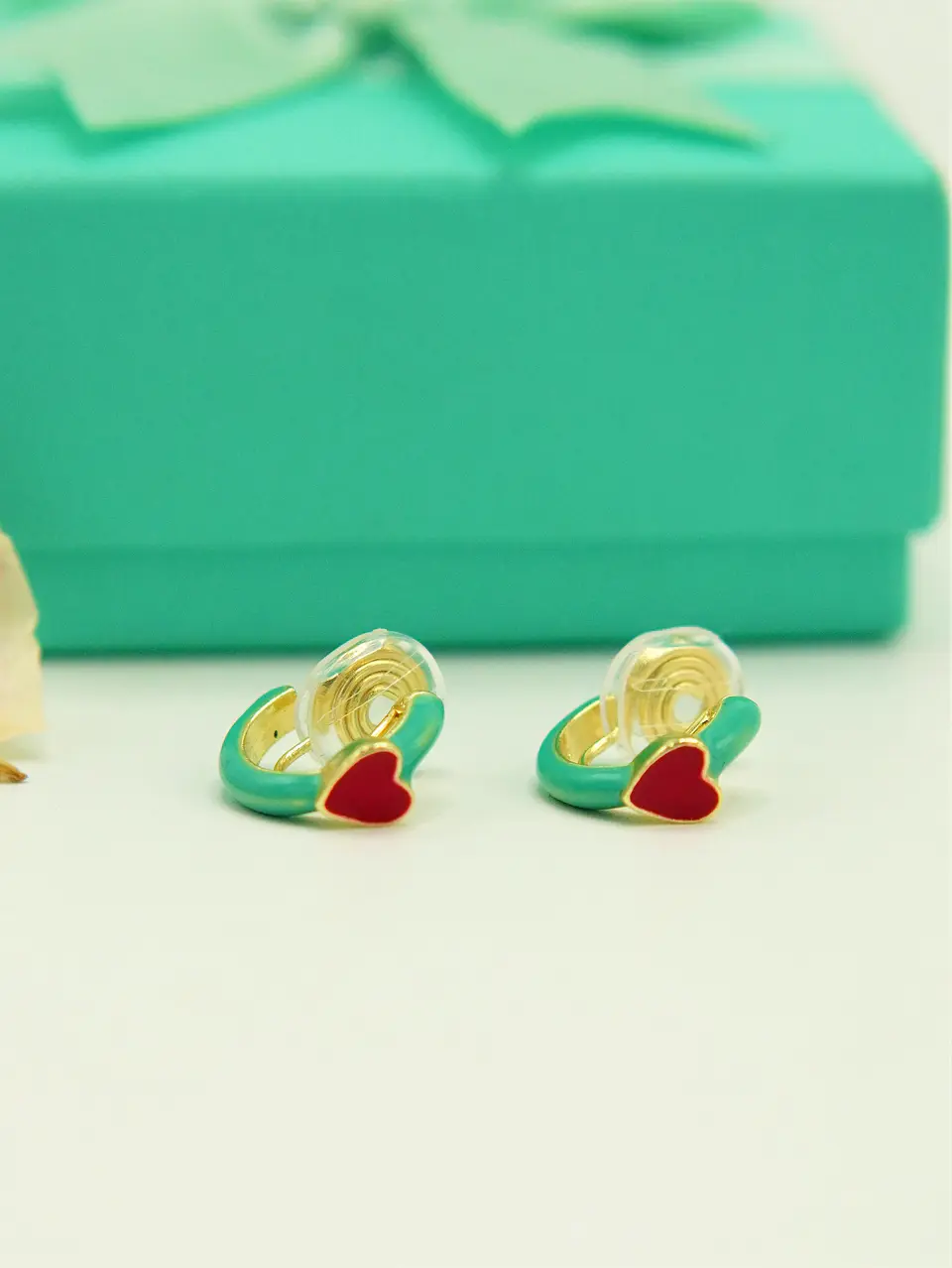 Aros Argollas Julieta Turquesa Corazon Rojo Earcuff Sin Perforacion 12