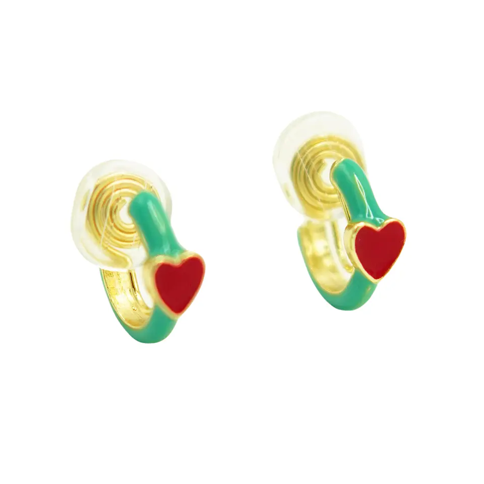 Aros Argollas Julieta Turquesa Corazon Rojo Earcuff Sin Perforacion 1