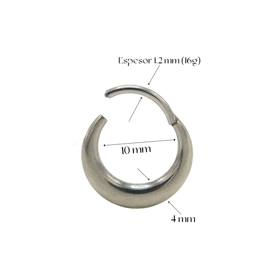 Argollas chicas clicker 16G chunky titanio astm f136 plateadas 10mm 4