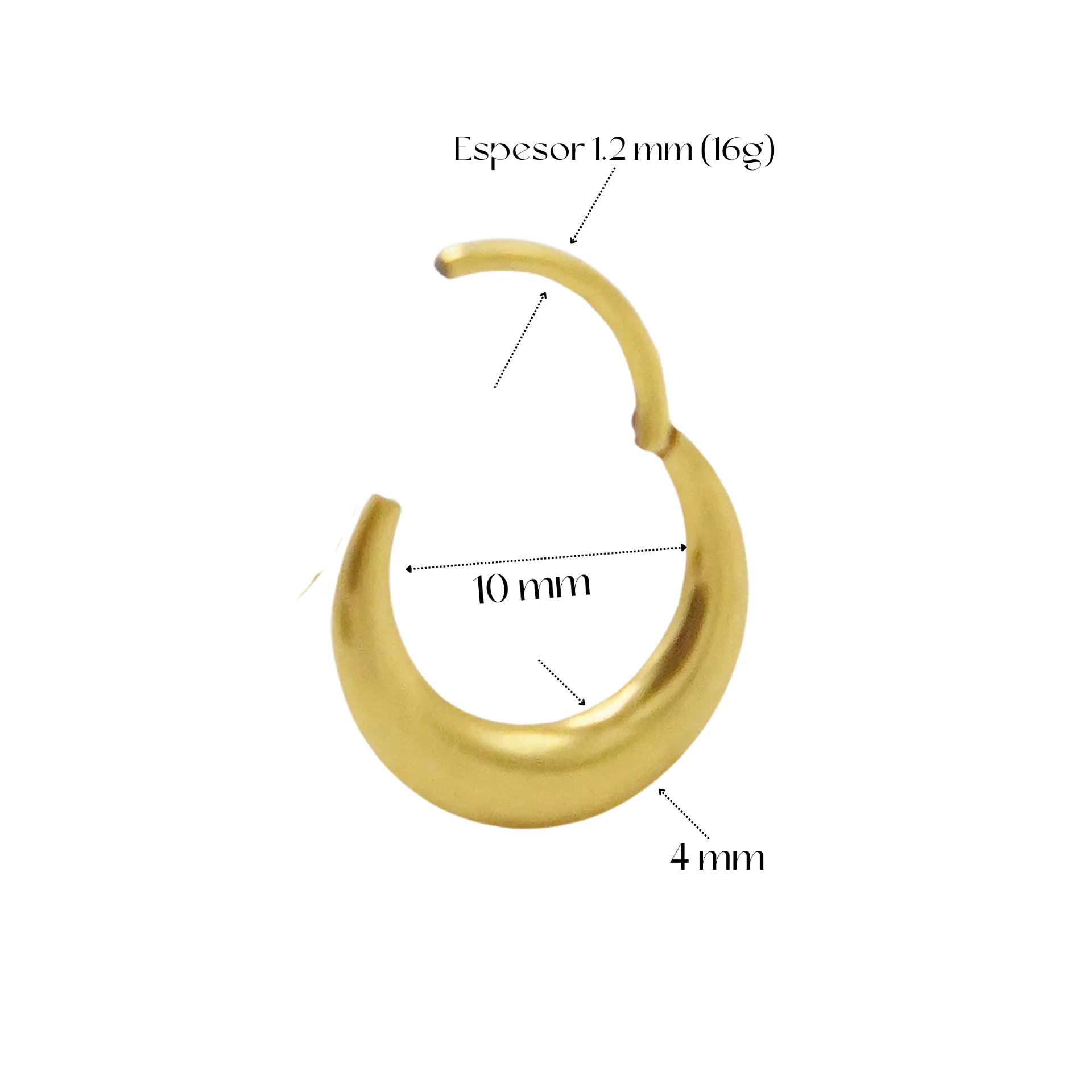 Piercing septum clicker 10mm 16g titanio astm F136 chapado en oro 18k 2
